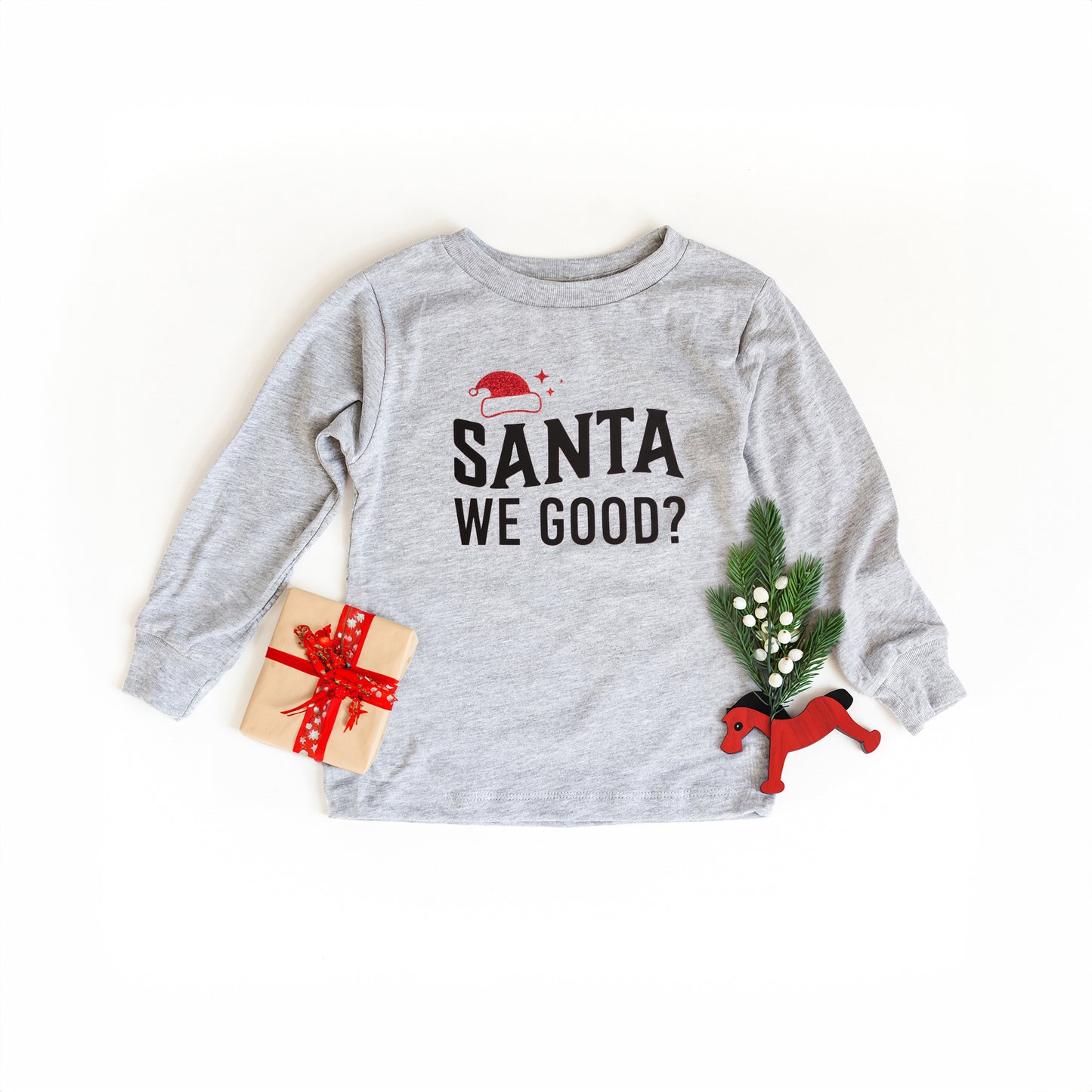 Santa We Good Glitter | Toddler Graphic Long Sleeve Tee