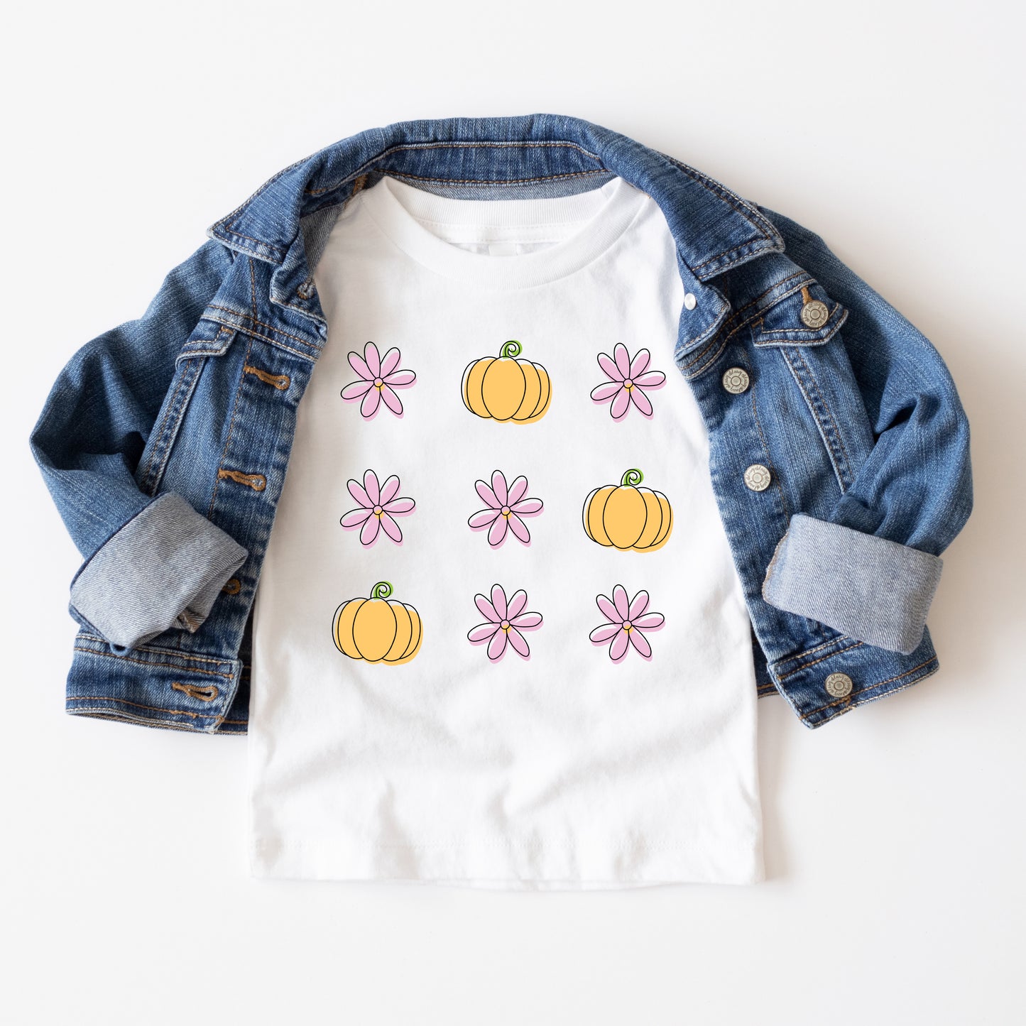 Pumpkin And Flowers | Toddler Short Sleeve Crew Neck