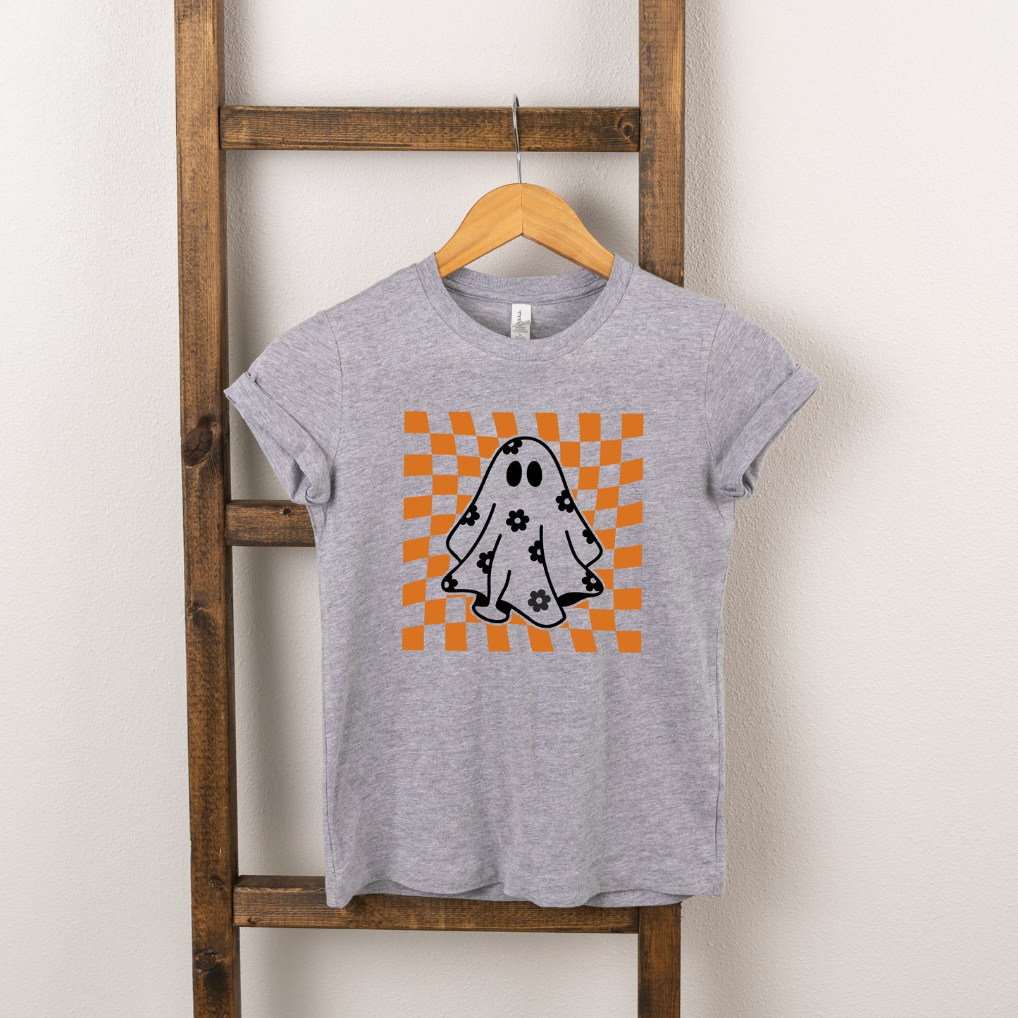 Checkered Flower Ghost | Youth Graphic Short Sleeve Tee