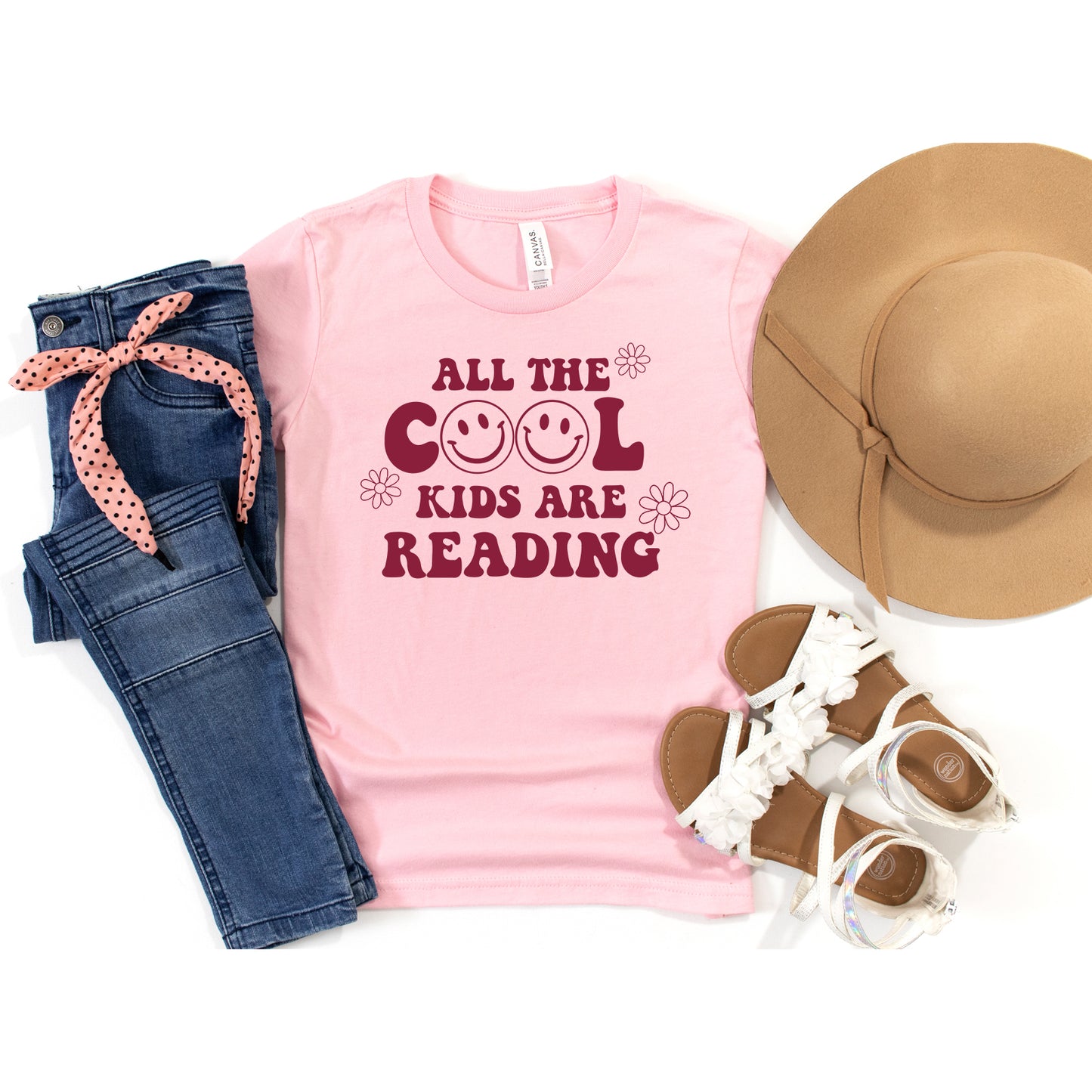 Cool Kids Are Reading Flowers | Toddler Short Sleeve Crew Neck