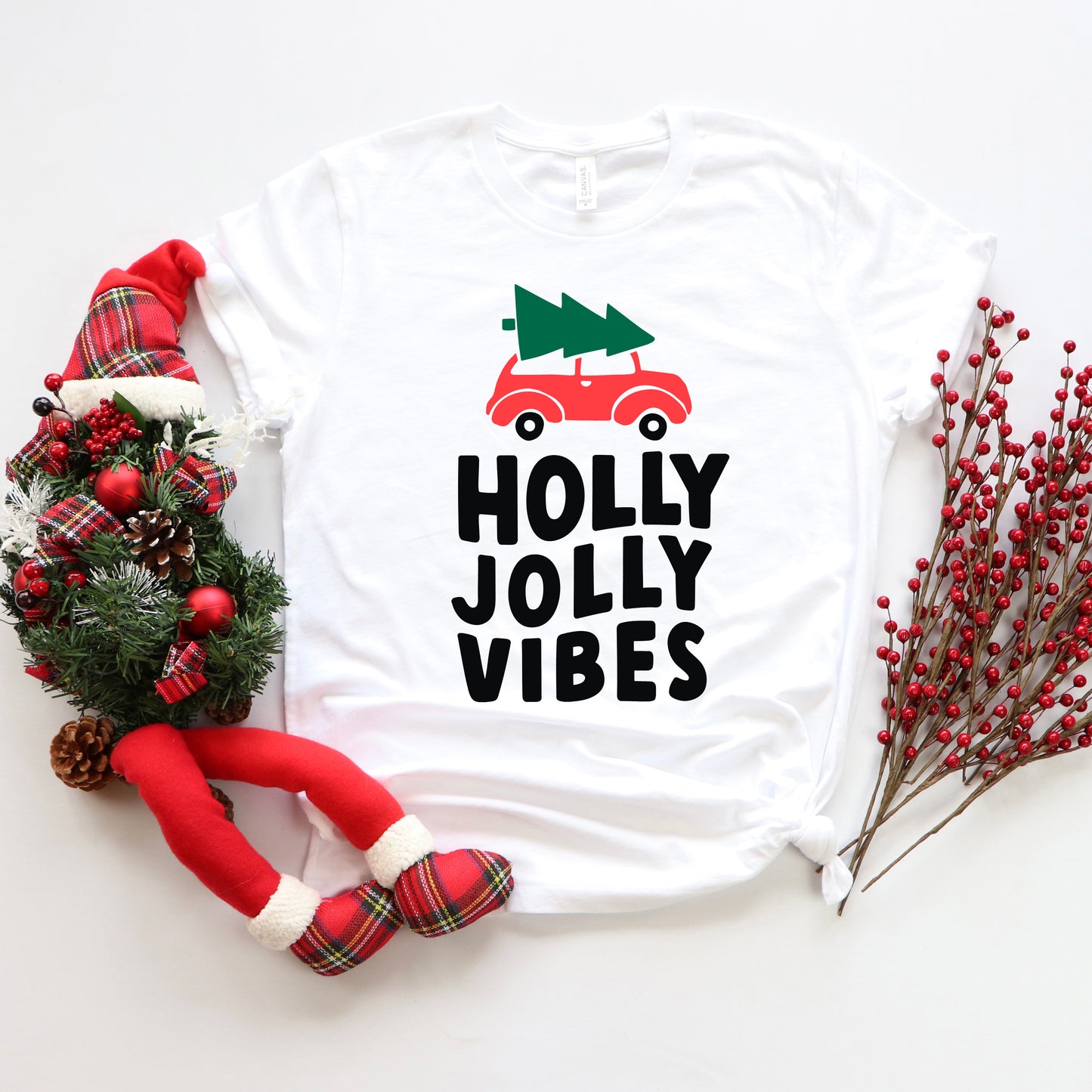 Holly Jolly Vibes Car | Toddler Short Sleeve Graphic Tee