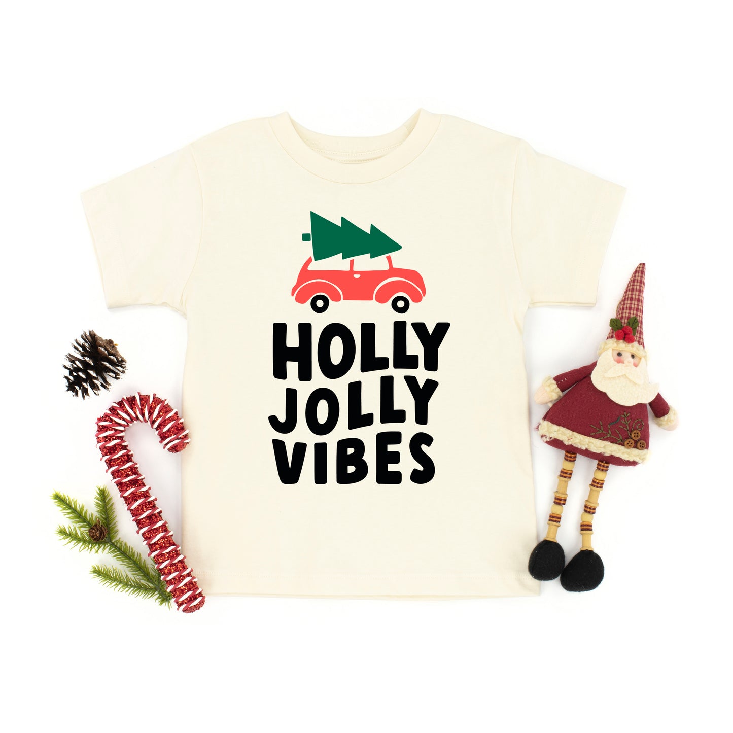 Holly Jolly Vibes Car | Toddler Short Sleeve Graphic Tee