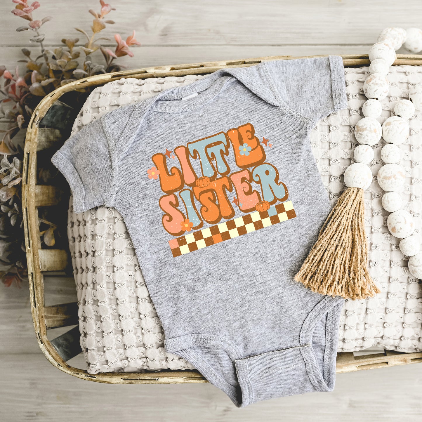Little Sister Checkered | Baby Graphic Short Sleeve Onesie