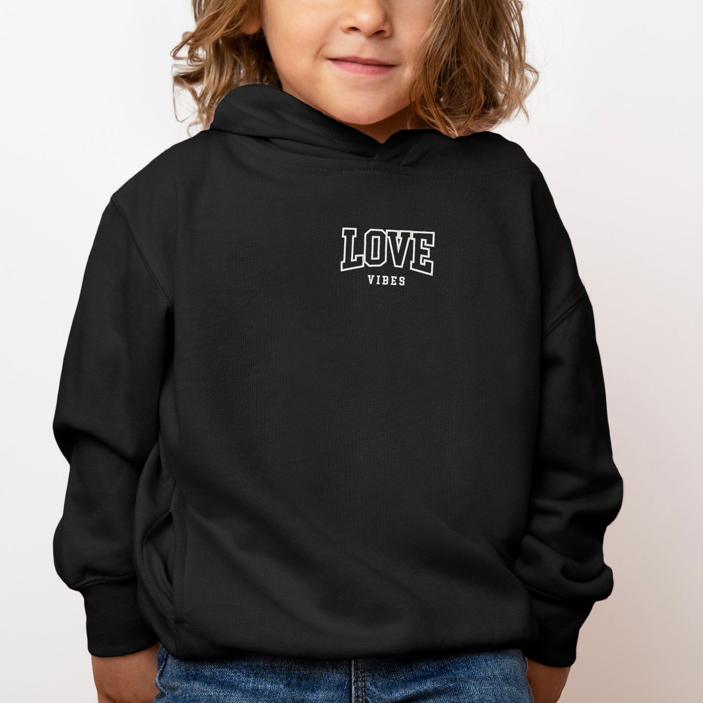 Embroidered Varsity Love Vibes | Toddler Graphic Hoodie