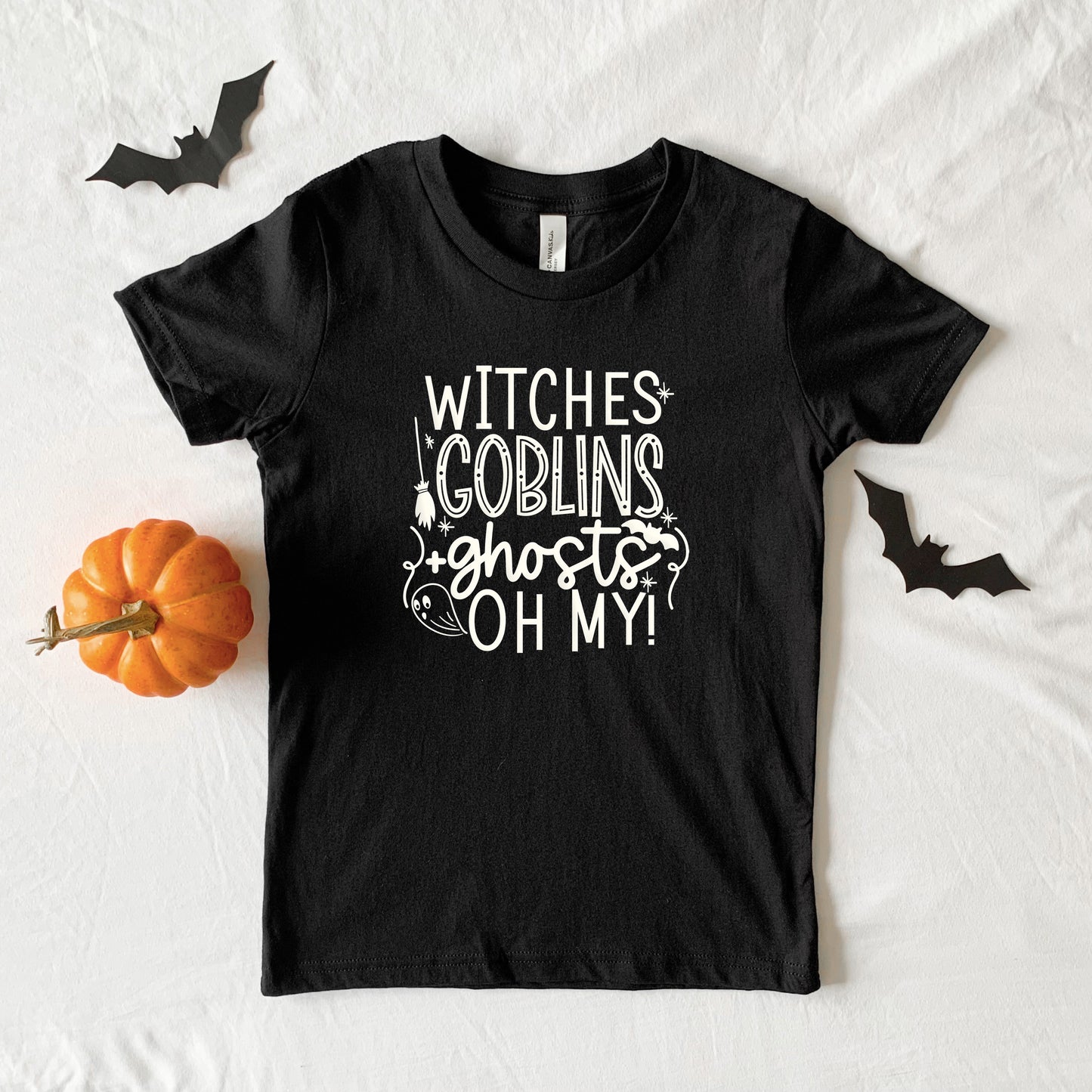 Witches Goblins Ghosts Puff Print | Youth Graphic Short Sleeve Tee