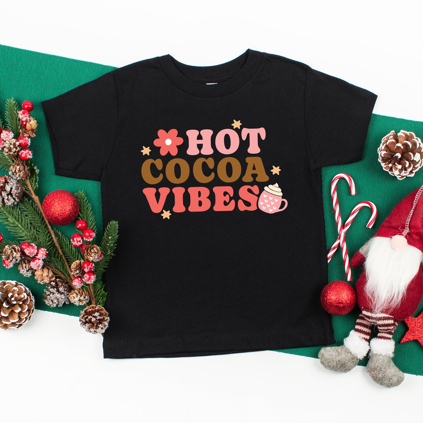 Retro Hot Cocoa Vibes Mug | Toddler Graphic Short Sleeve Tee