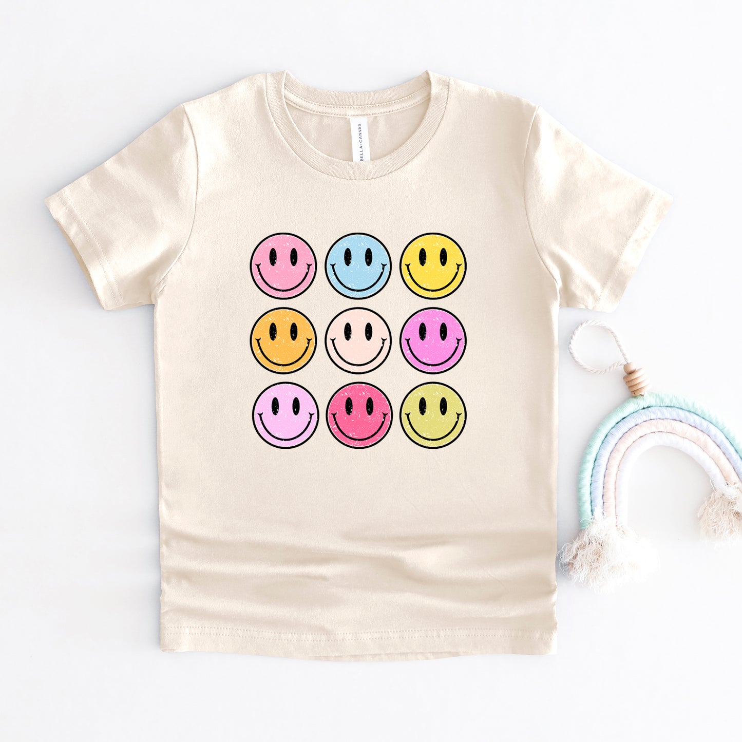 Colorful Smiley Face Distressed | Toddler Graphic Short Sleeve Tee