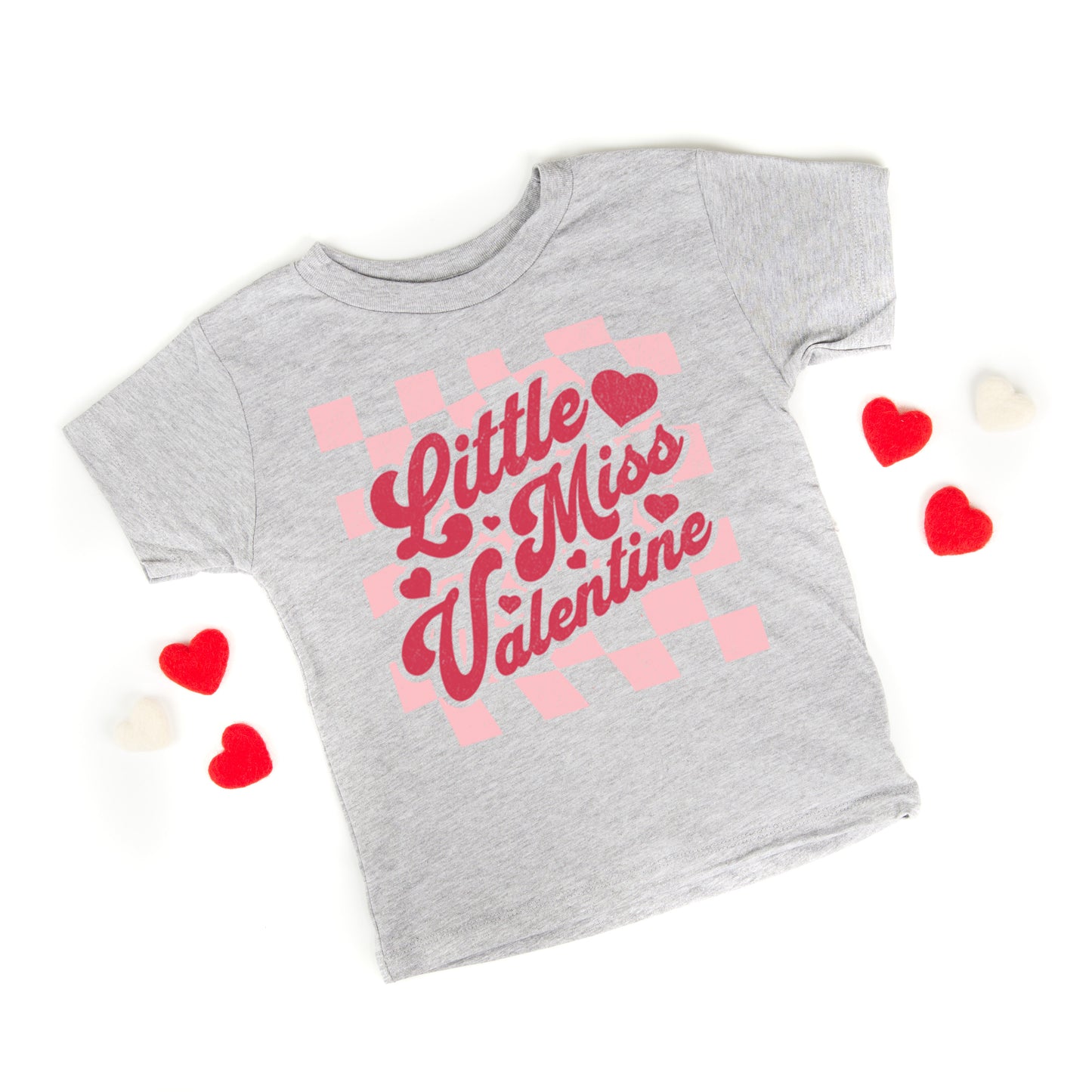 Checkered Little Miss Valentine | Toddler Graphic Short Sleeve Tee