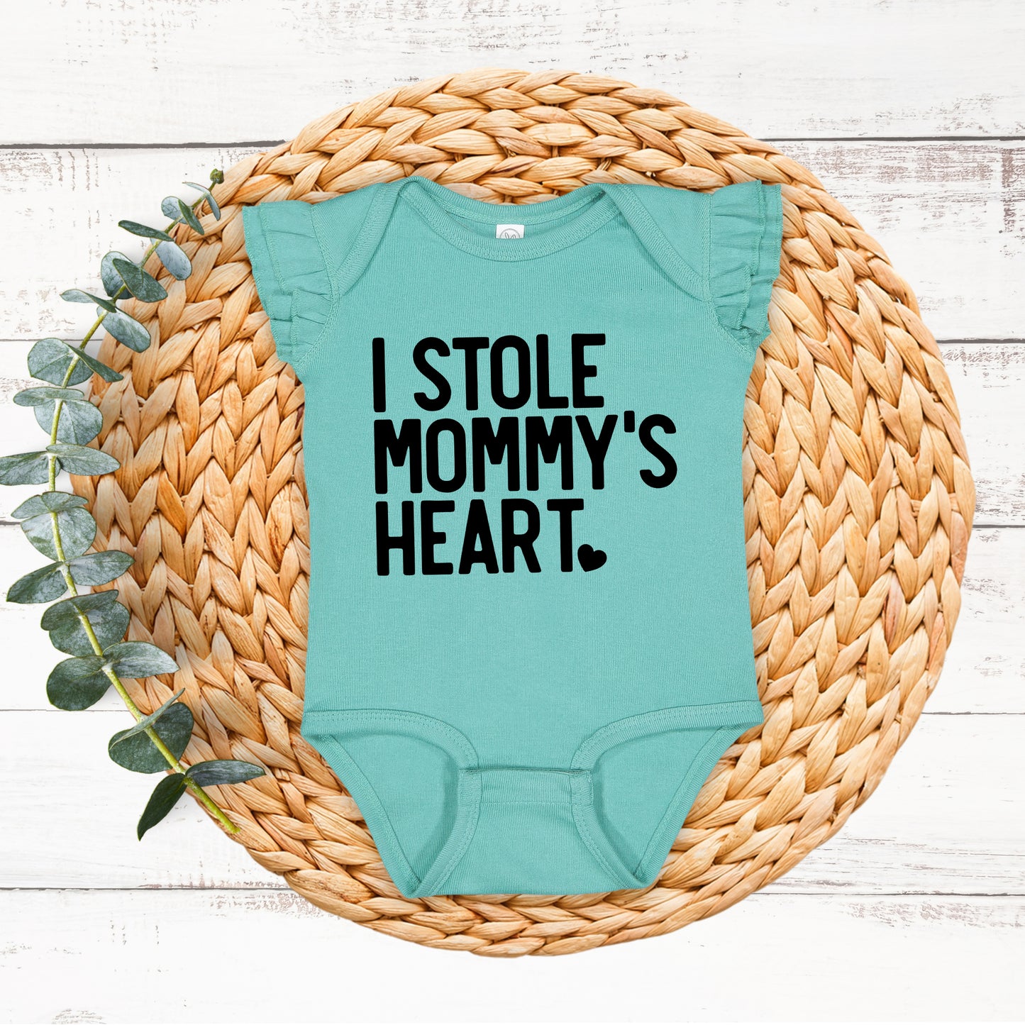 I Stole Mommy's Heart | Baby Graphic Flutter Sleeve Onesie