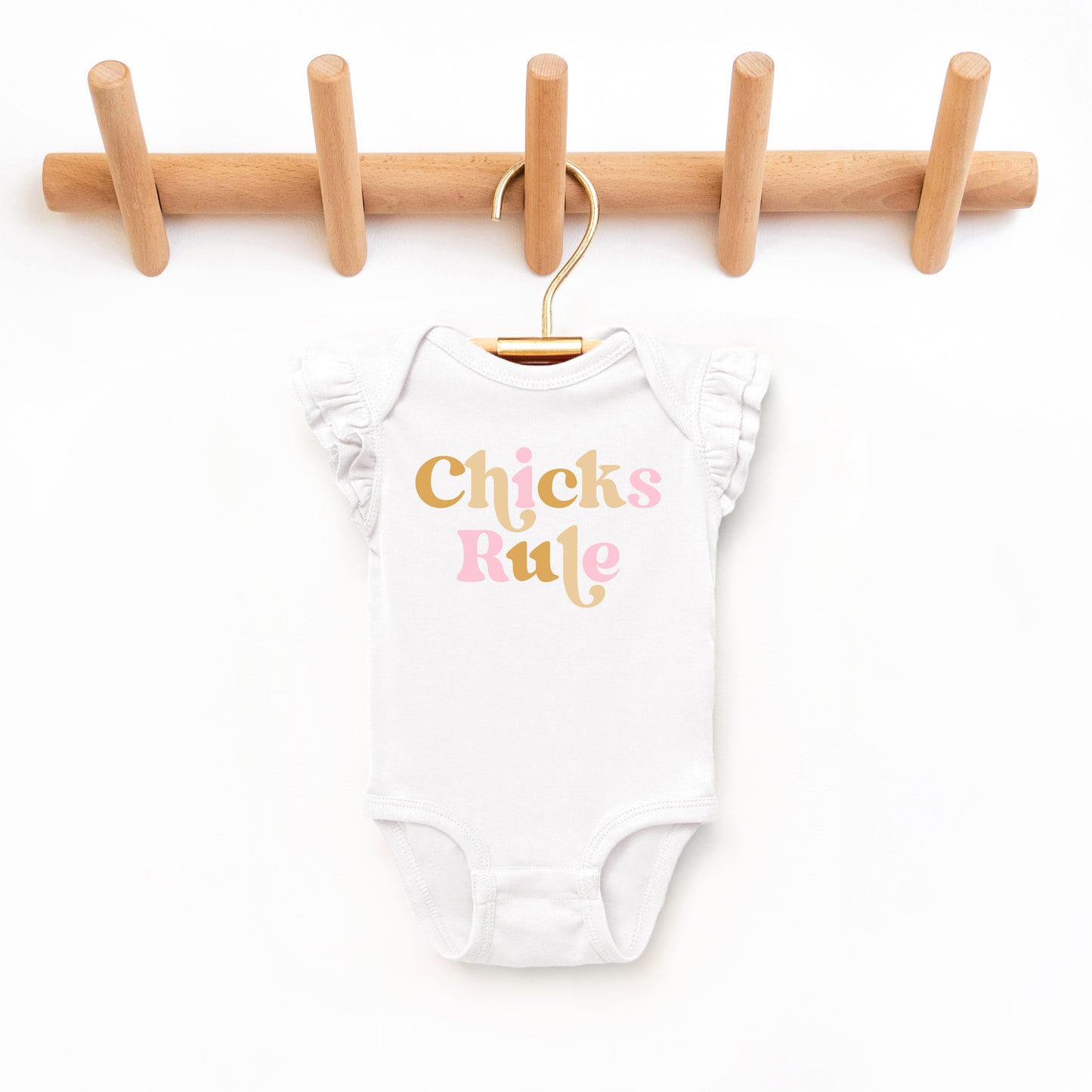 Chicks Rule Colorful | Baby Graphic Flutter Sleeve Onesie
