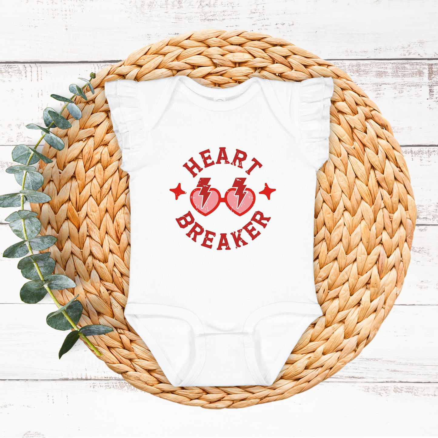 Heart Breaker Sunglasses | Baby Graphic Flutter Sleeve Onesie