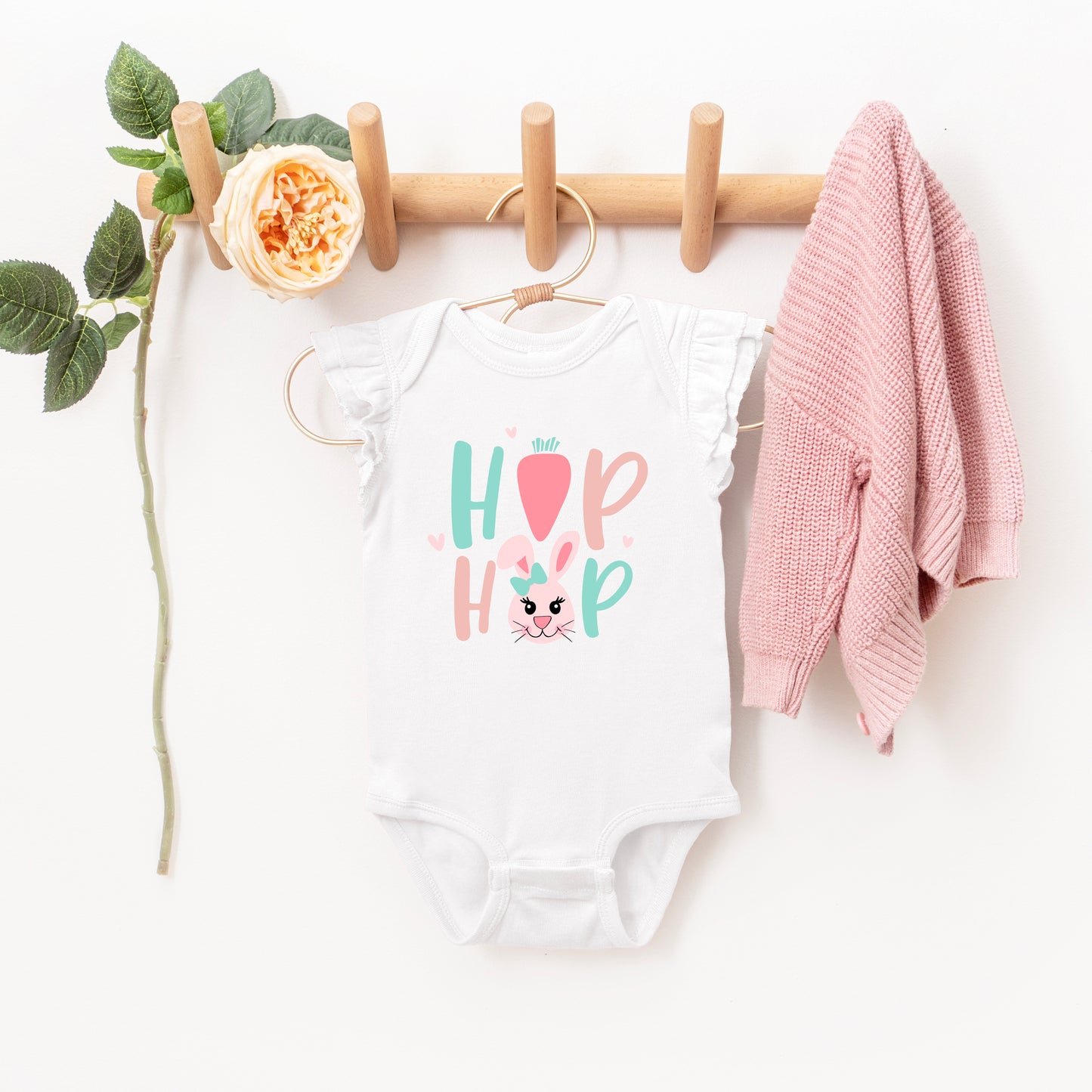 Hip Hop Bunny | Baby Graphic Flutter Sleeve Onesie