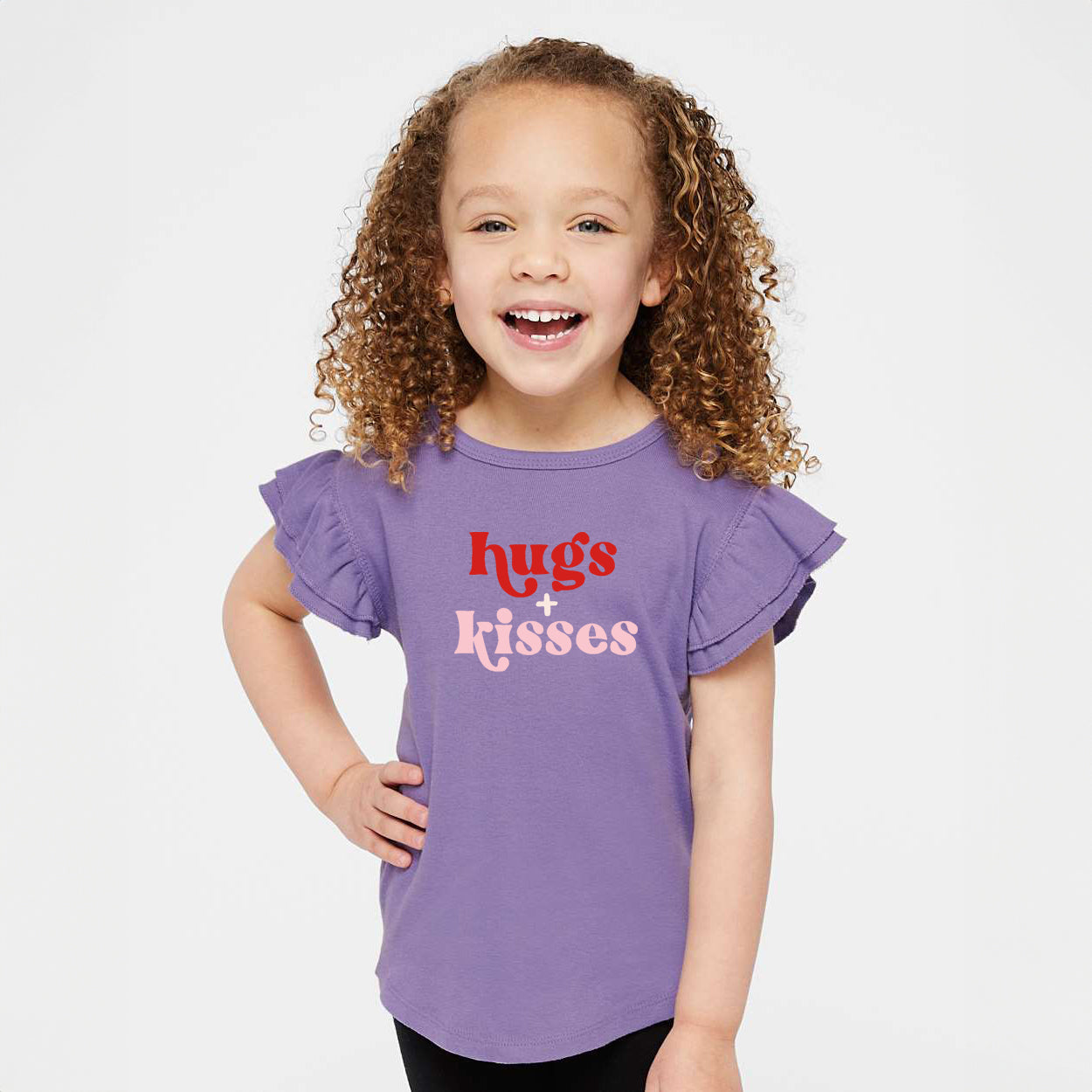Hugs And Kisses | Toddler Graphic Flutter Sleeve Tee