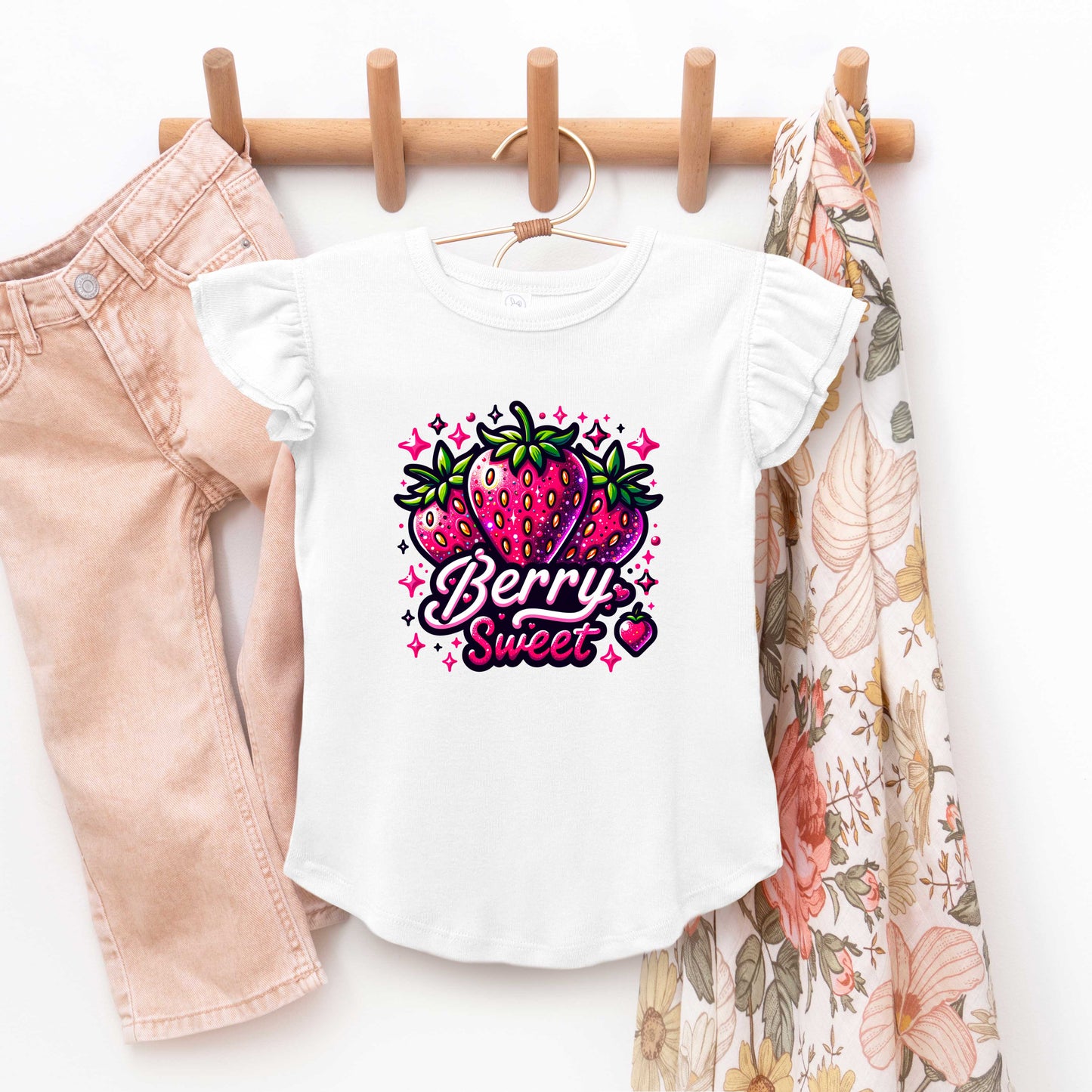 Berry Sweet Strawberry | Toddler Graphic Flutter Sleeve Tee
