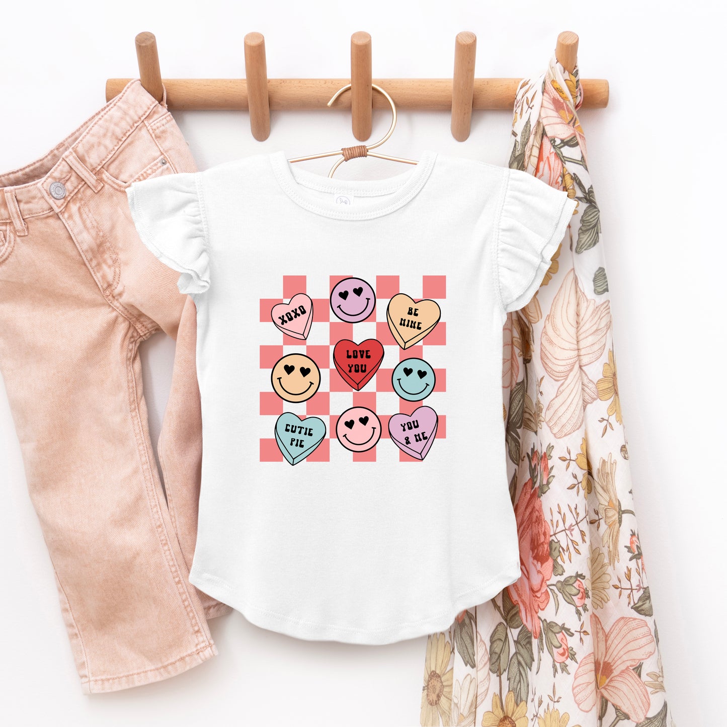 Candy Heart Smile Solid | Toddler Graphic Flutter Sleeve Tee