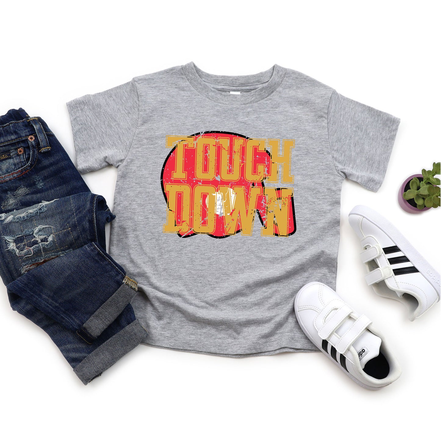 Touch Down Red Helmet Distressed | Youth Graphic Short Sleeve Tee
