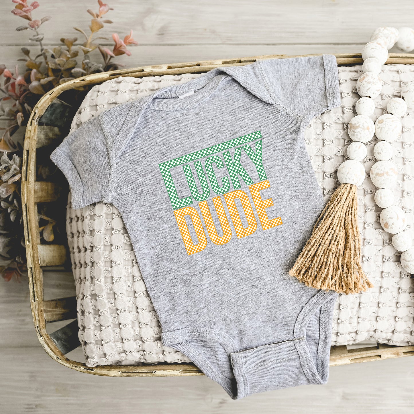Block Checkered Lucky Dude | Baby Graphic Short Sleeve Onesie