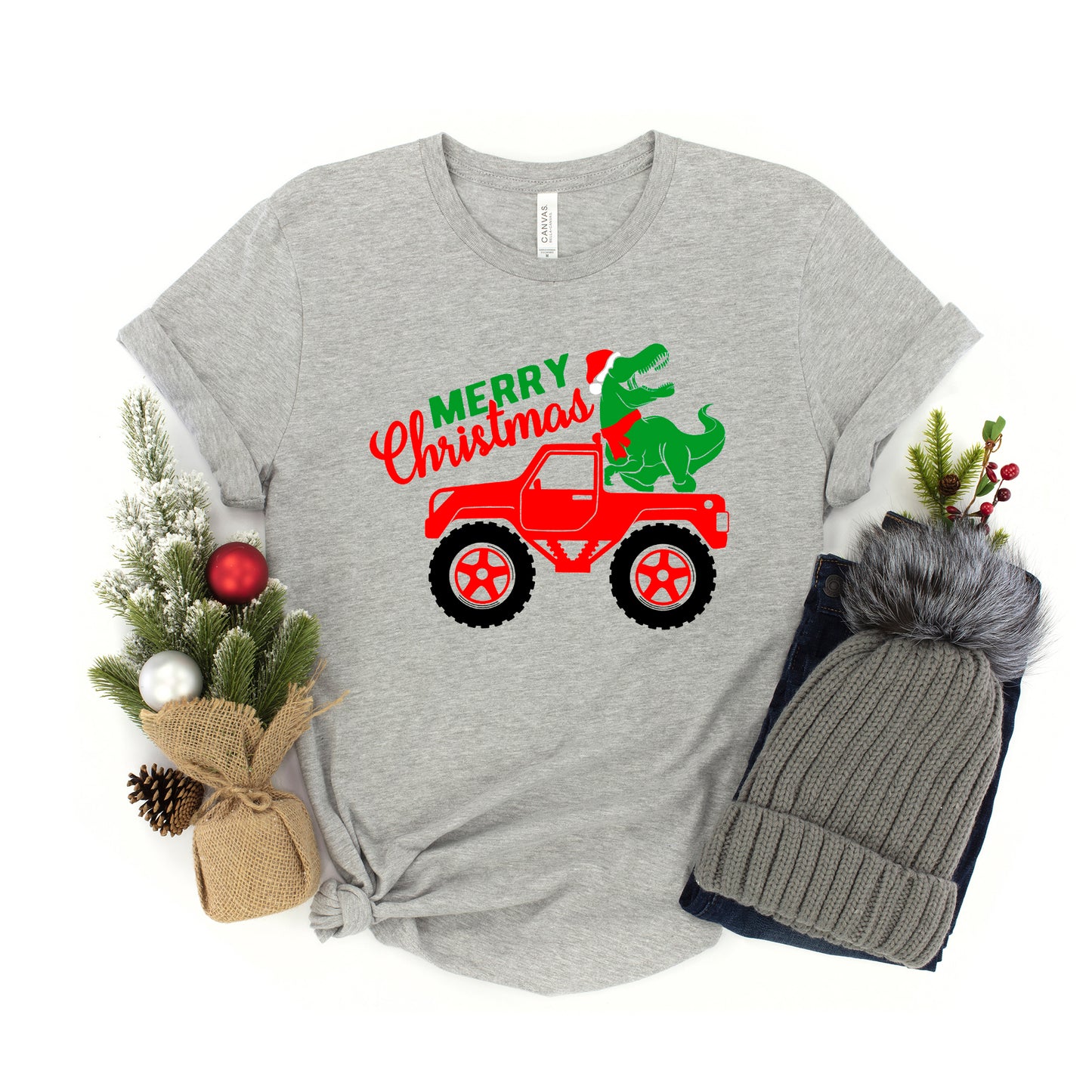 Christmas Dino Truck | Youth Graphic Short Sleeve Tee