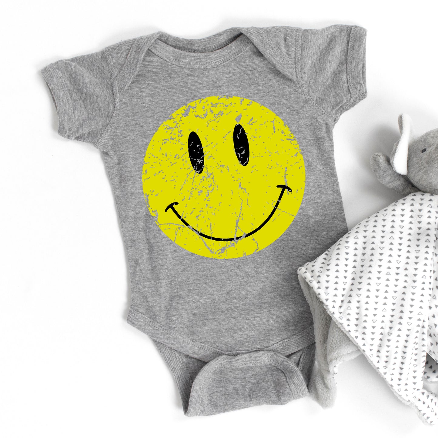 Distressed Smiley Face | Baby Graphic Short Sleeve Onesie