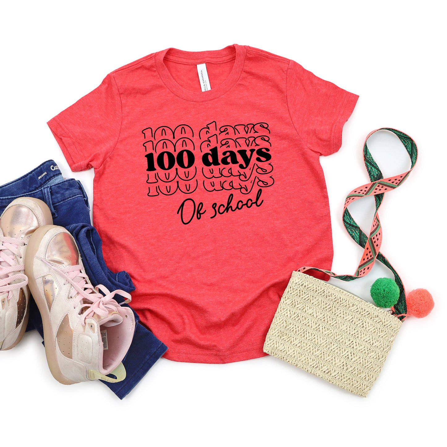 100 Days Of School Stacked | Youth Graphic Short Sleeve Tee
