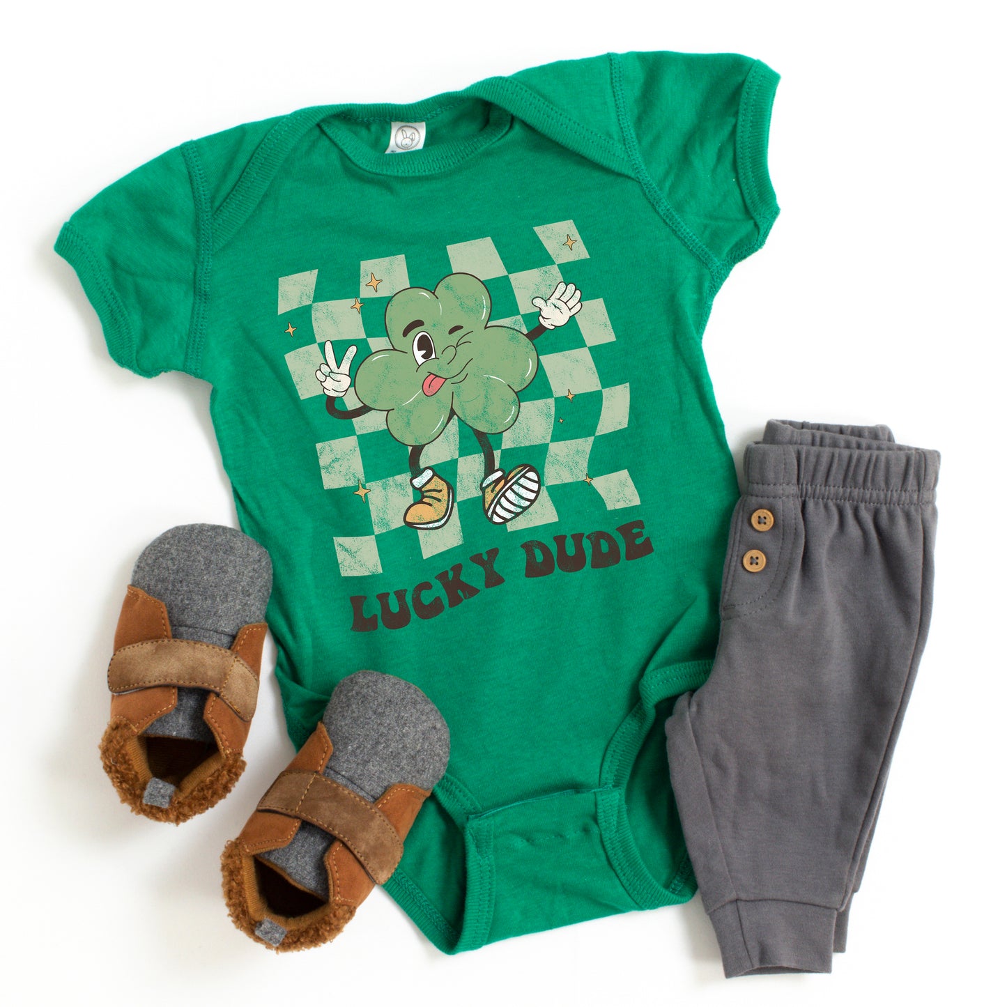 Lucky Dude Checkered | Baby Graphic Short Sleeve Onesie