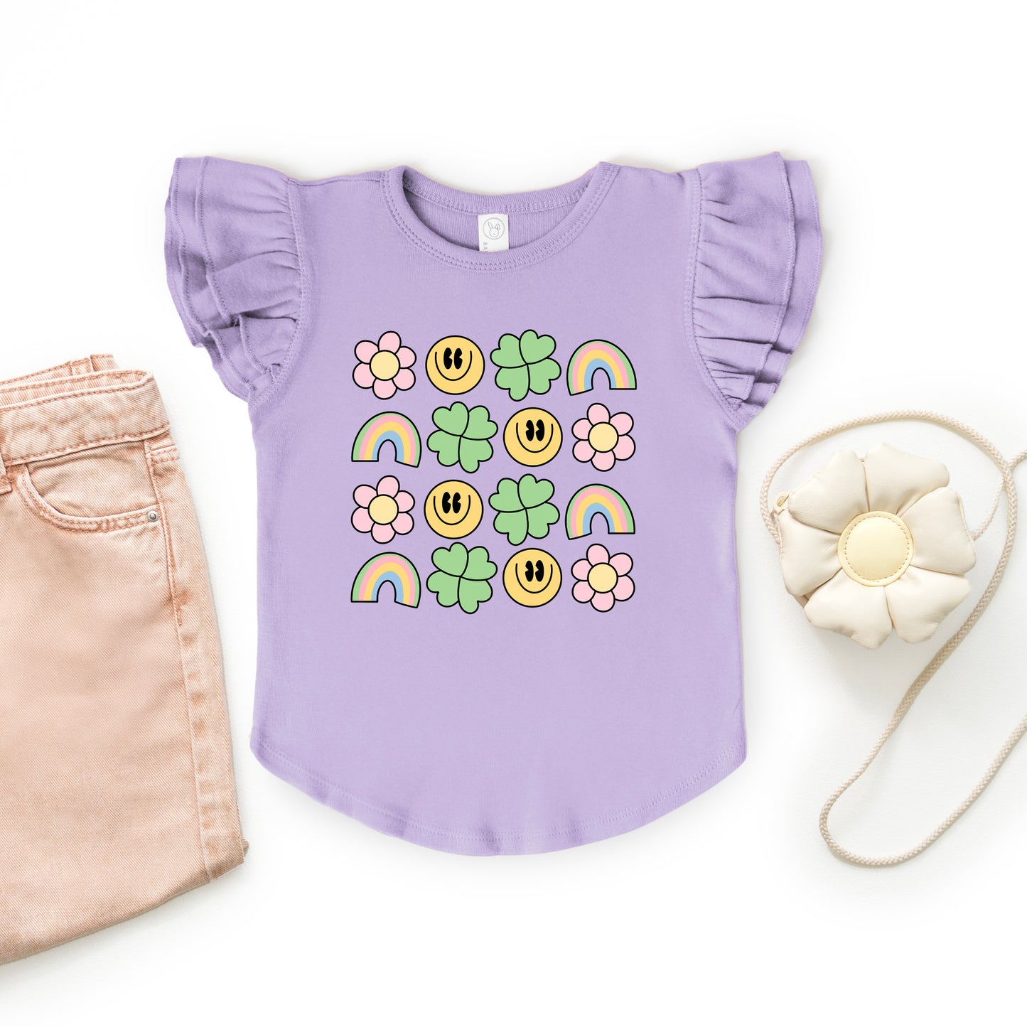 Smiley Clover Daisy | Toddler Graphic Flutter Sleeve Tee
