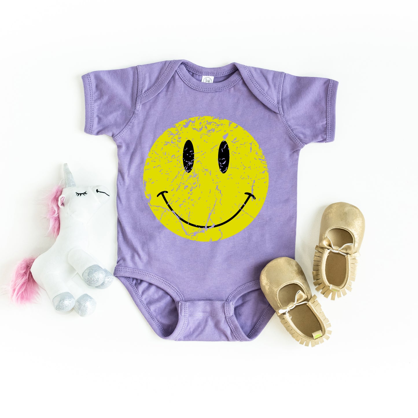 Distressed Smiley Face | Baby Graphic Short Sleeve Onesie