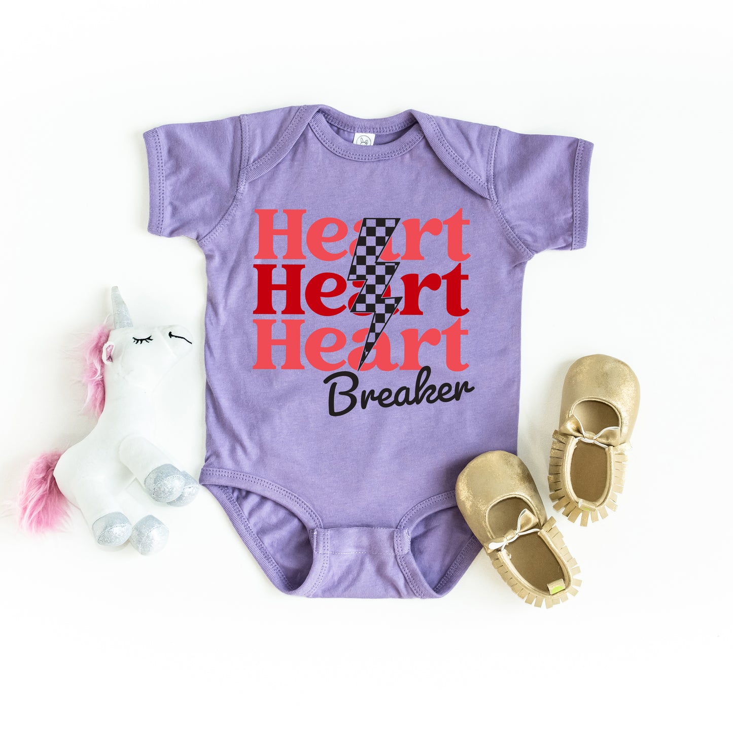 Heart Breaker Checkered Bolt | Baby Graphic Short Sleeve Onesie