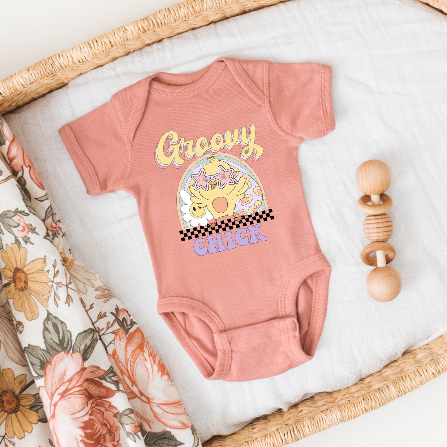 Groovy Easter Chick | Baby Graphic Short Sleeve Onesie
