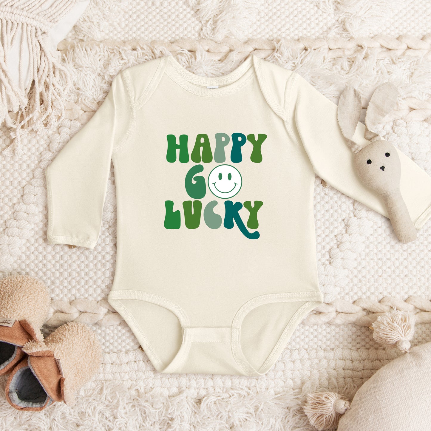 Happy Go Lucky Smiley Face | Baby Graphic Long Sleeve Onesie