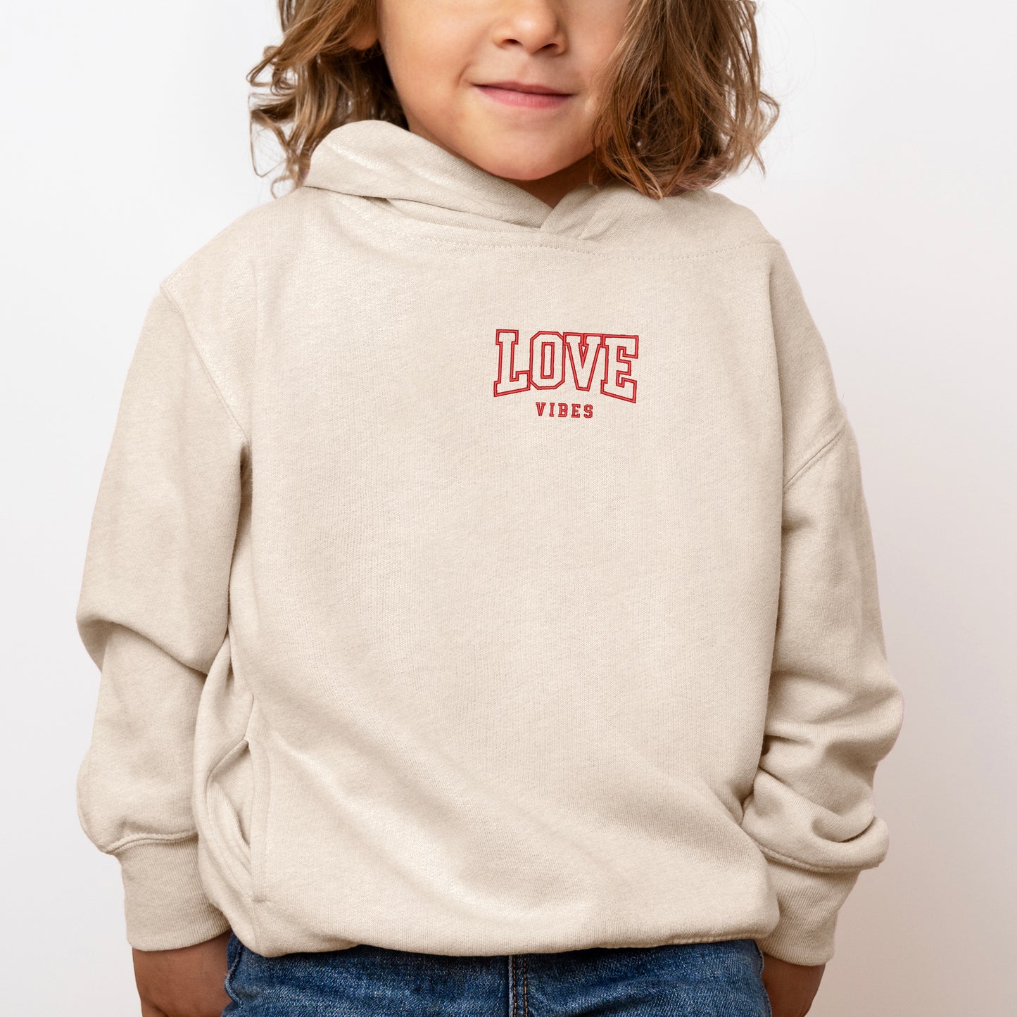 Embroidered Varsity Love Vibes | Toddler Graphic Hoodie