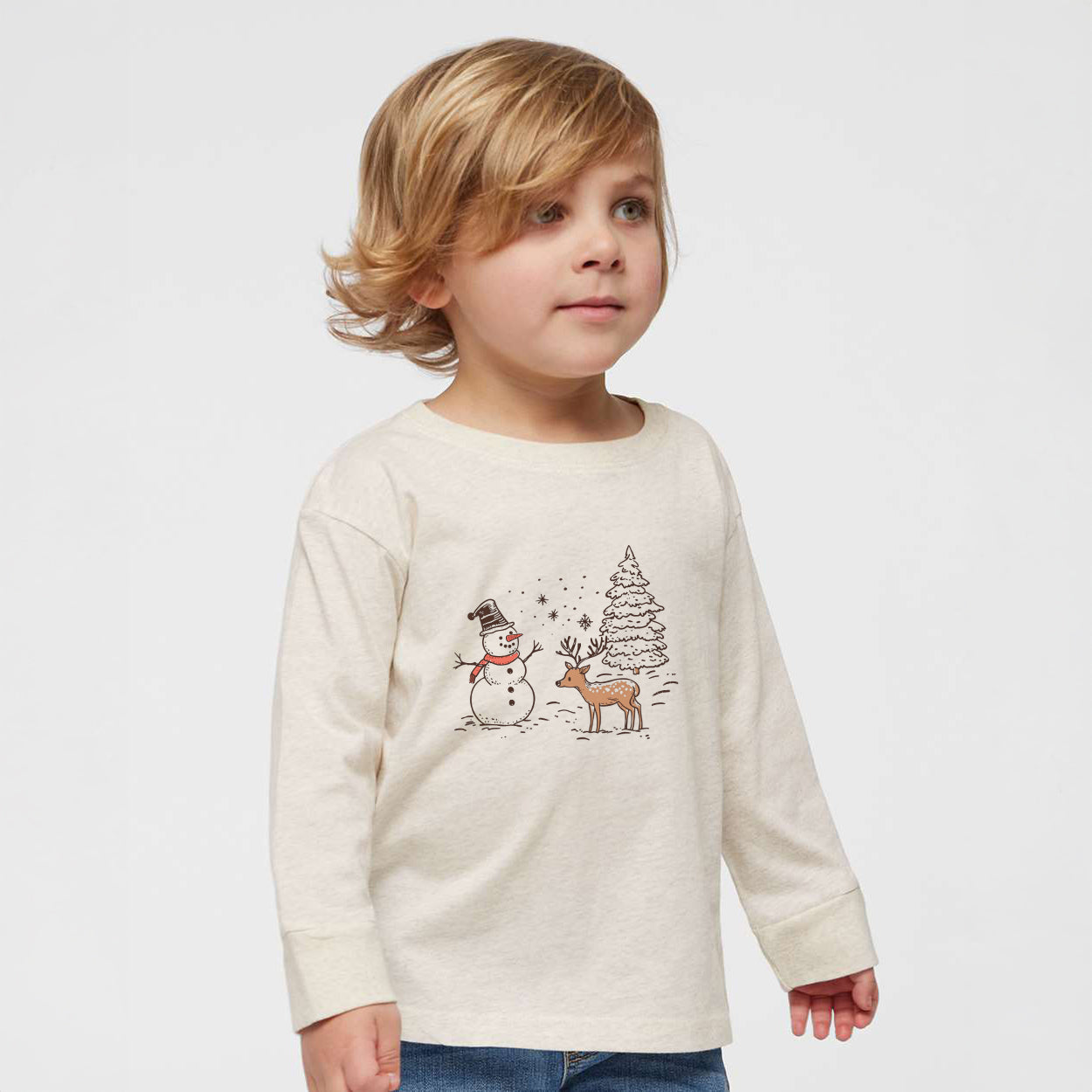 Deer Snowman Scene | Toddler Graphic Long Sleeve Tee