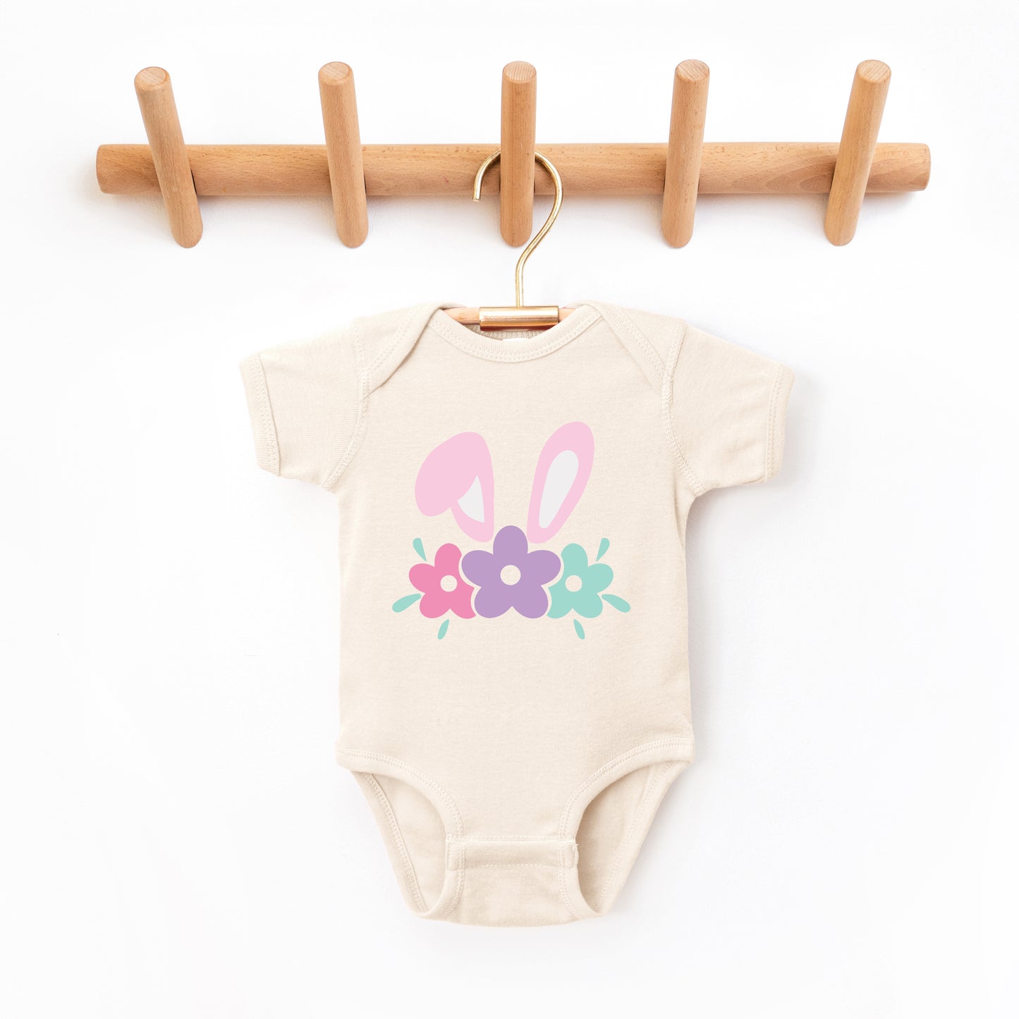 Bunny Ears With Flowers | Baby Graphic Short Sleeve Onesie