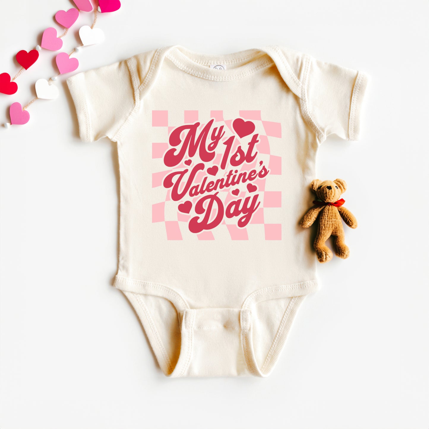 My First Valentine's Checkered | Baby Graphic Short Sleeve Onesie
