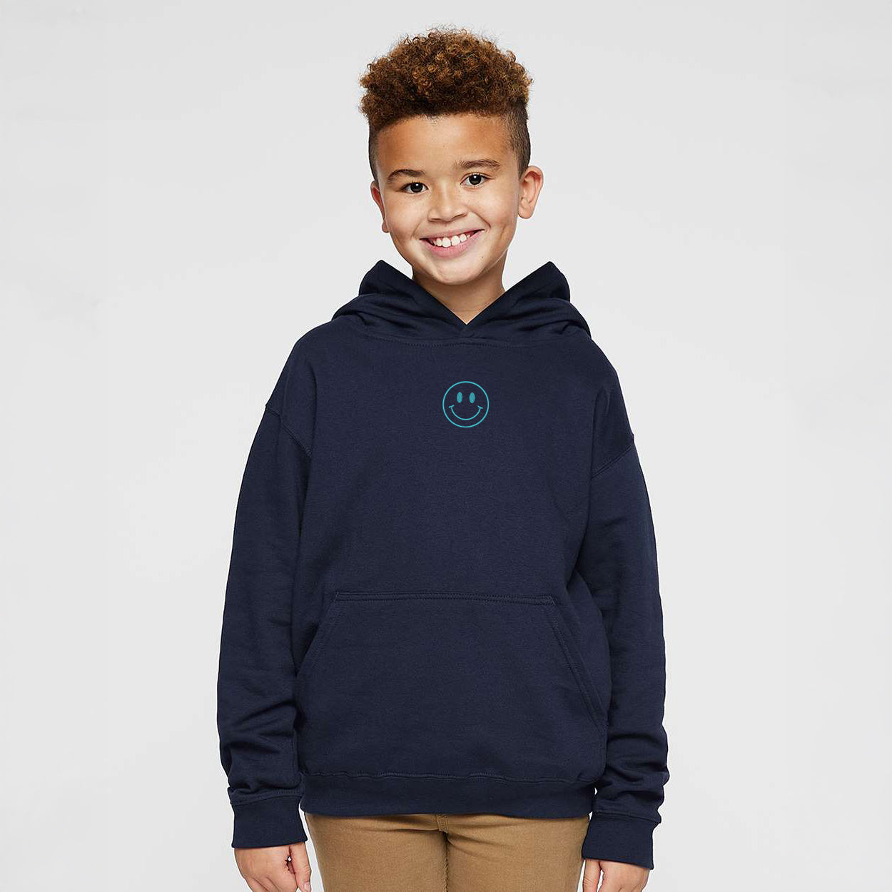 Embroidered Smiley Face Outline | Youth Graphic Hoodie