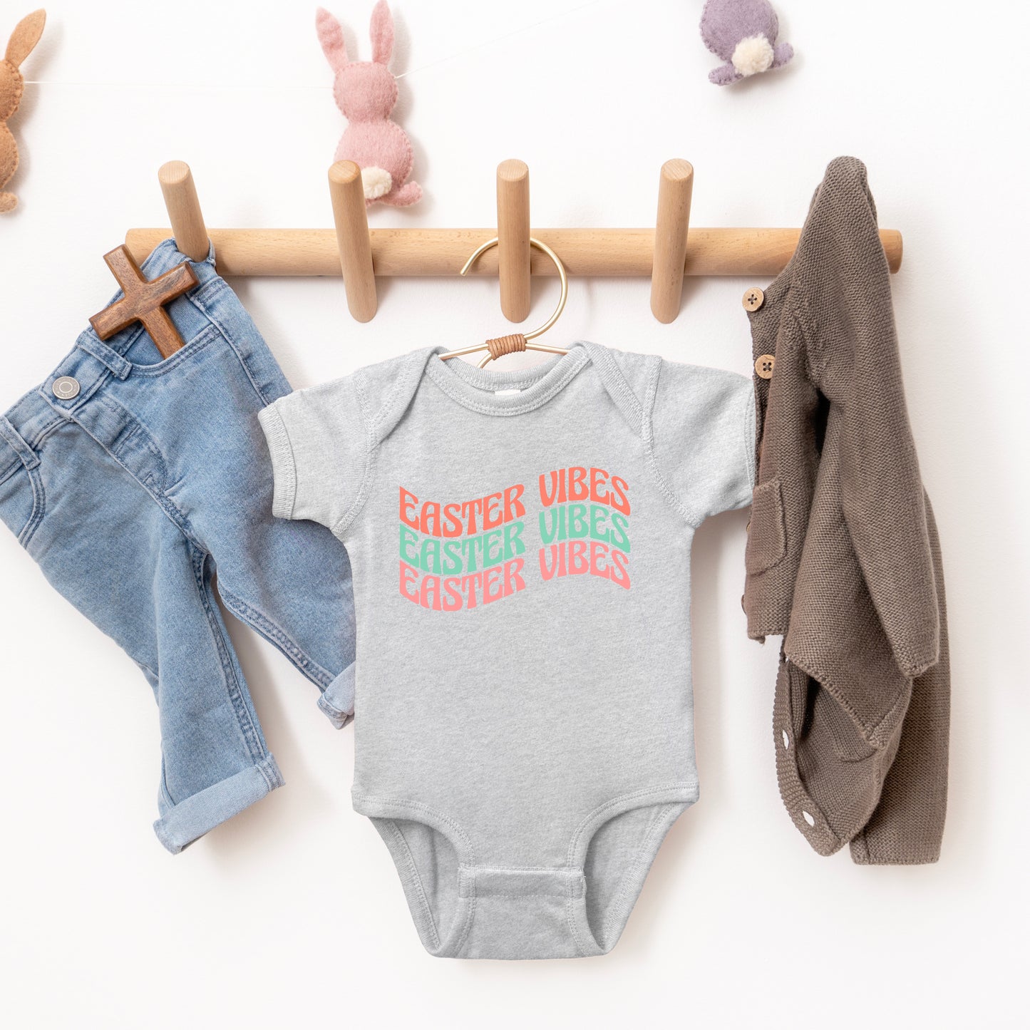 Easter Vibes Wavy Stacked | Baby Graphic Short Sleeve Onesie