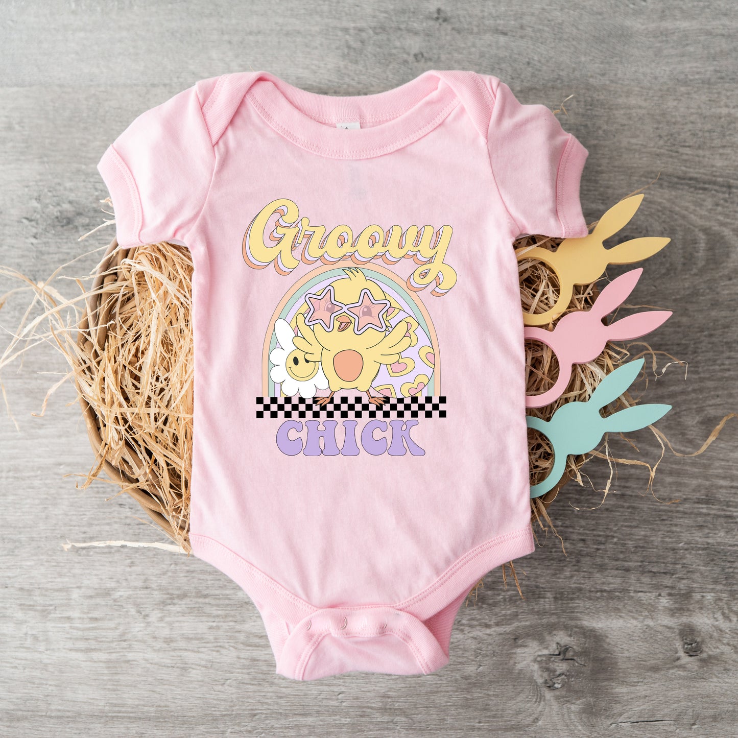 Groovy Easter Chick | Baby Graphic Short Sleeve Onesie
