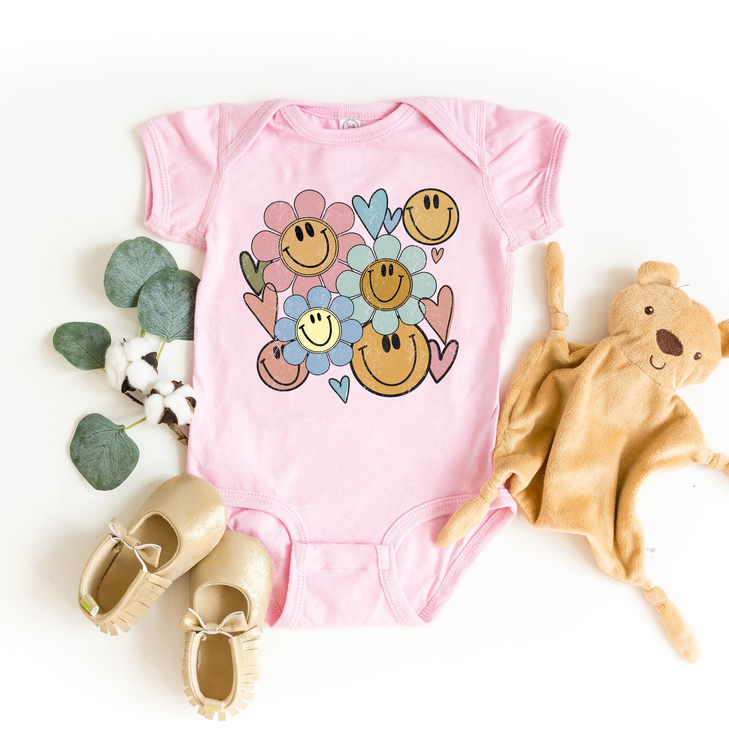 Flower Smiley Face | Baby Graphic Short Sleeve Onesie