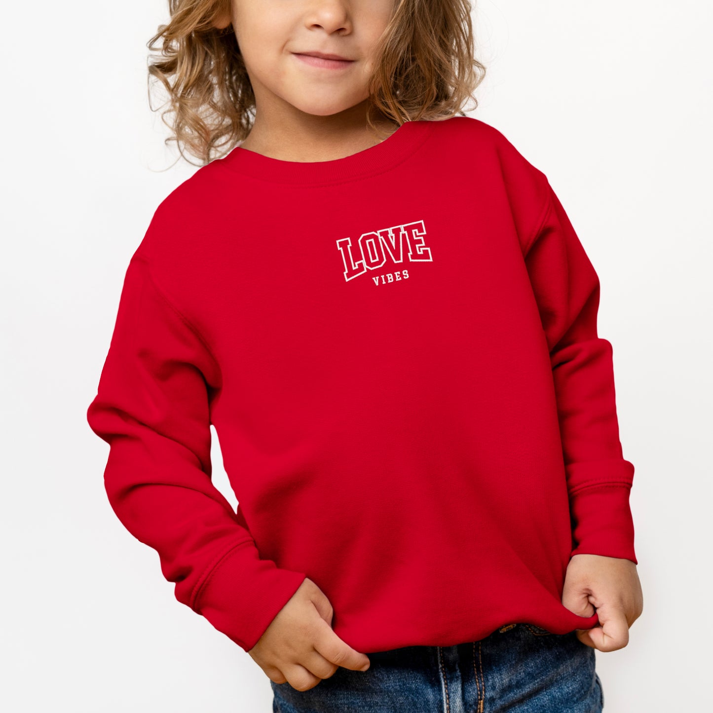 Embroidered Varsity Love Vibes | Toddler Graphic Sweatshirt