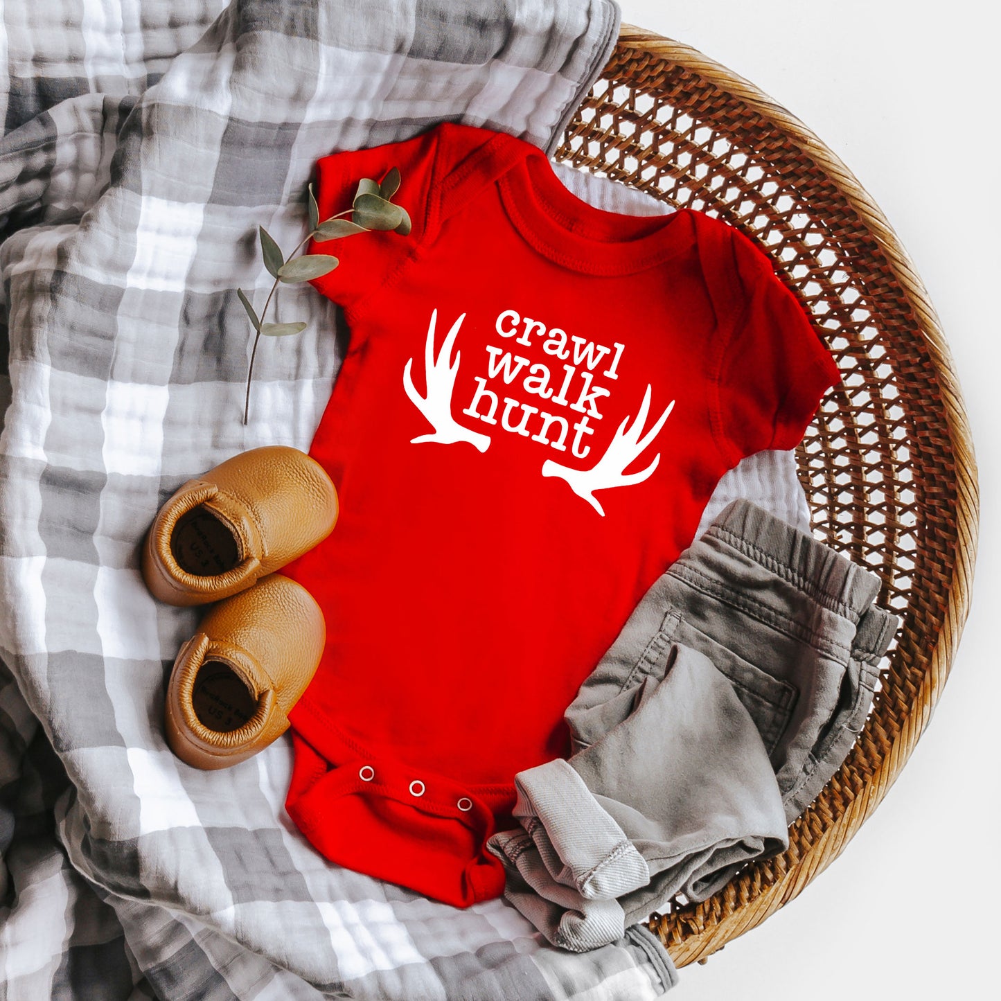 Crawl Walk Hunt | Baby Graphic Short Sleeve Onesie