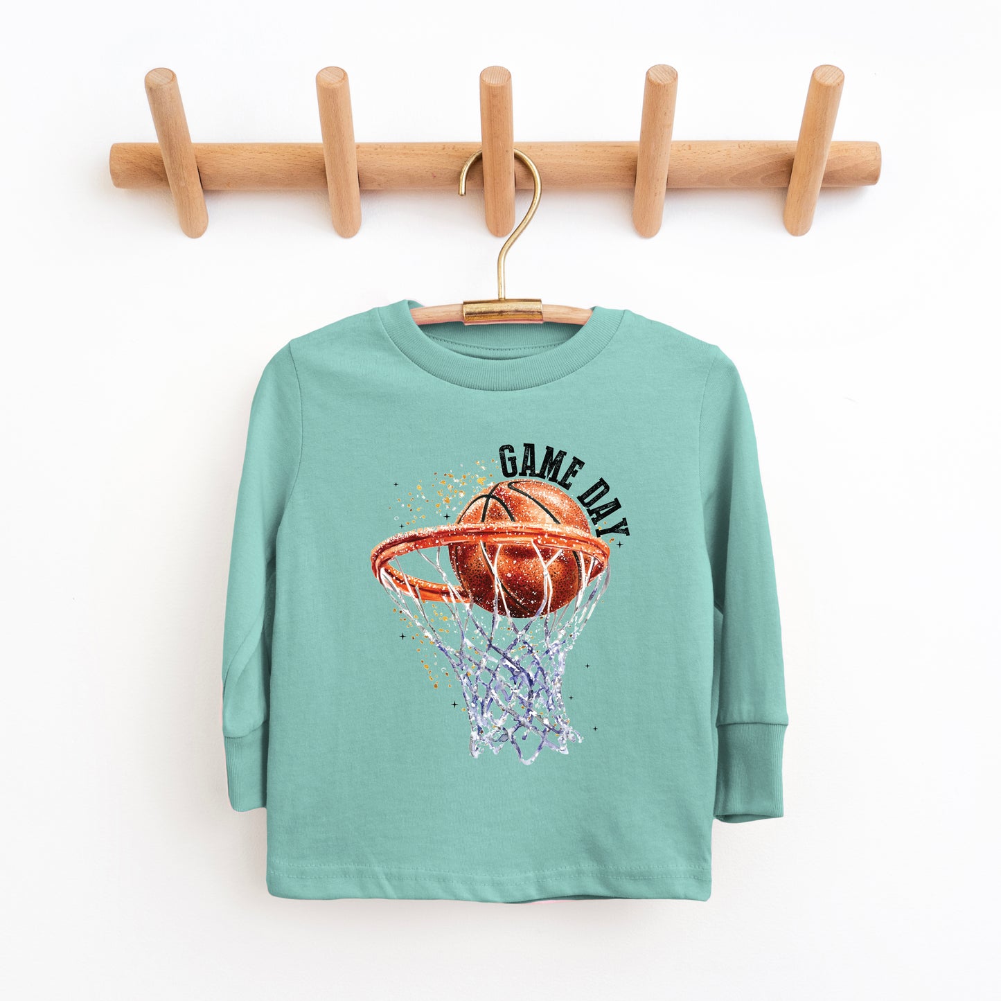 Basketball Game Day Hoop | Toddler Graphic Long Sleeve Tee