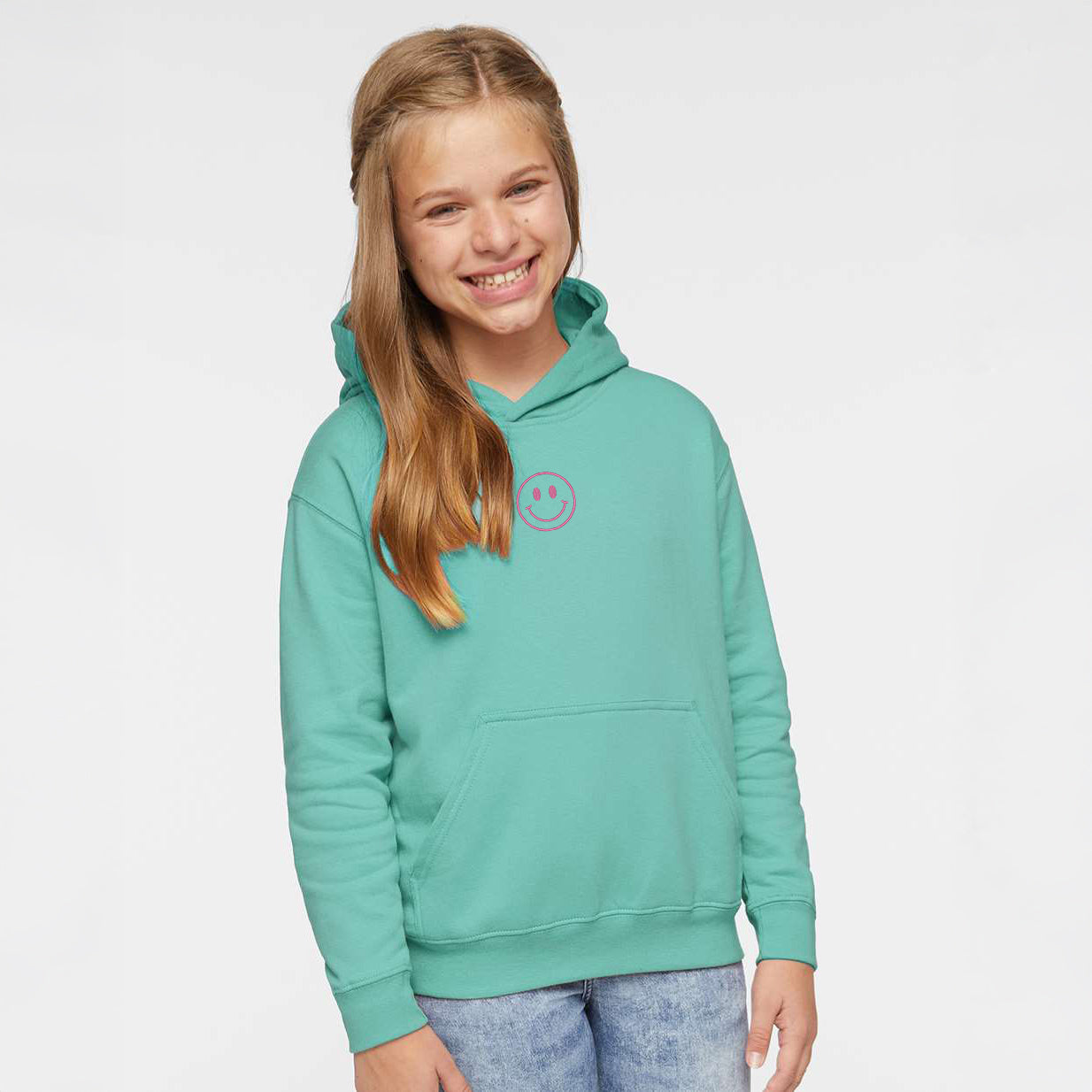 Embroidered Smiley Face Outline | Youth Graphic Hoodie