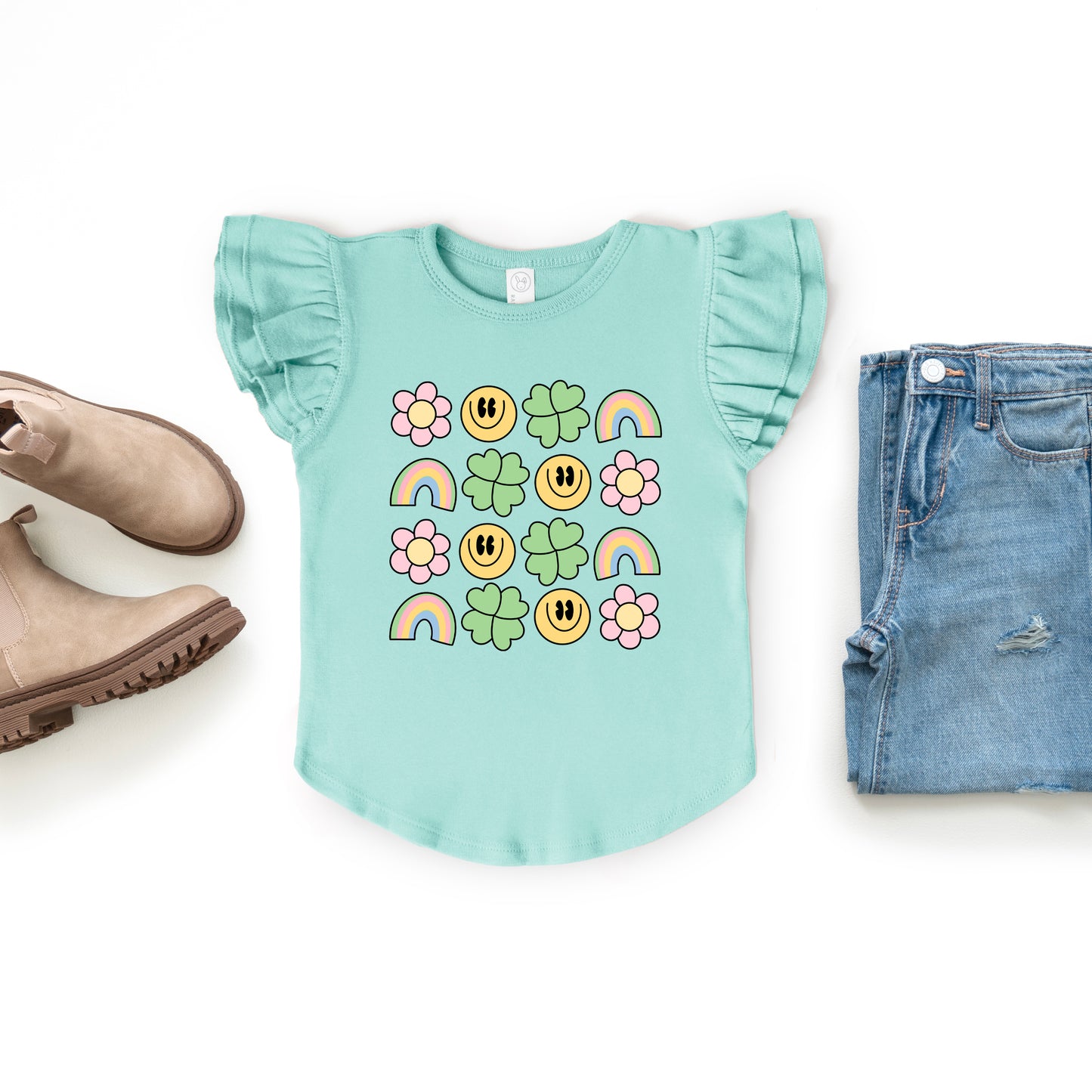 Smiley Clover Daisy | Toddler Graphic Flutter Sleeve Tee