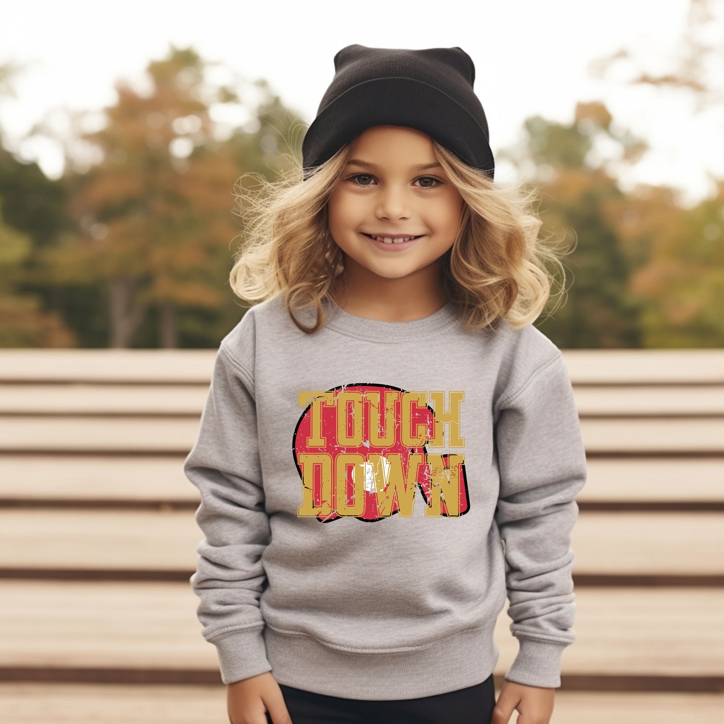 Touch Down Red Helmet Distressed | Toddler Graphic Sweatshirt