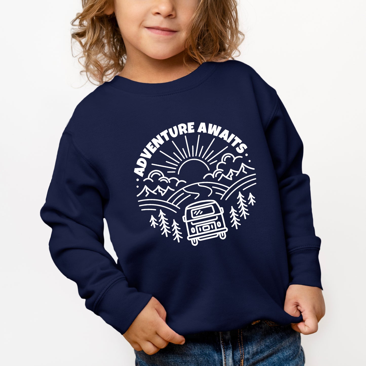 Adventure Awaits Landscape Circle With Van | Toddler Graphic Sweatshirt