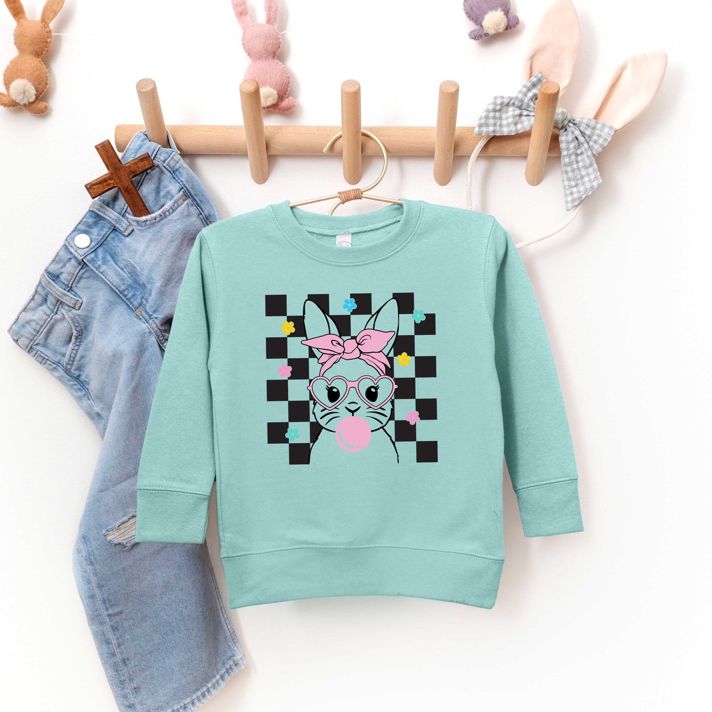 Checkered Groovy Bunny | Toddler Graphic Sweatshirt