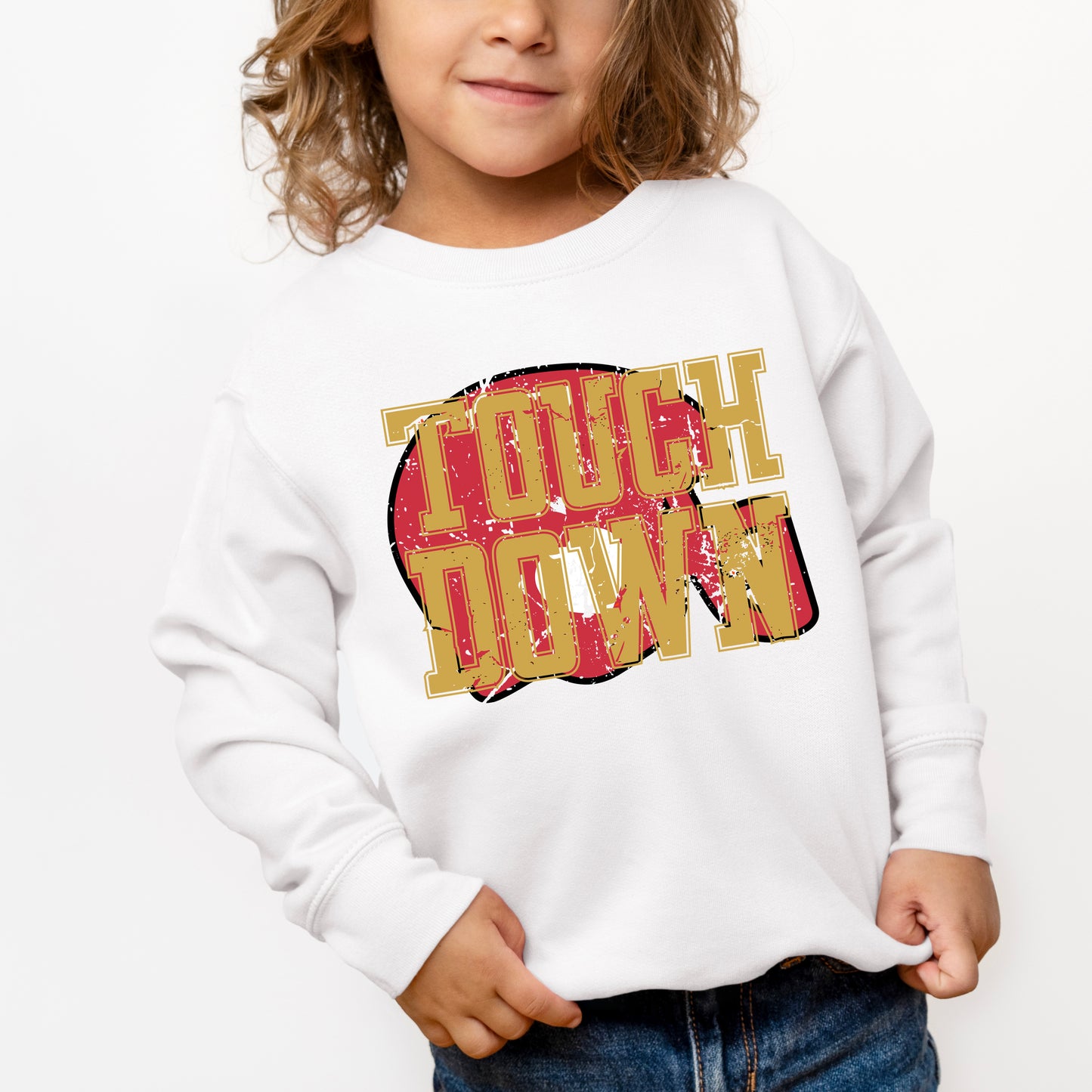Touch Down Red Helmet Distressed | Toddler Graphic Sweatshirt
