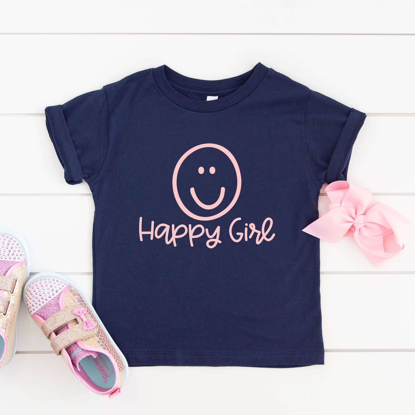 Happy Girl Smiley Face | Toddler Graphic Short Sleeve Tee