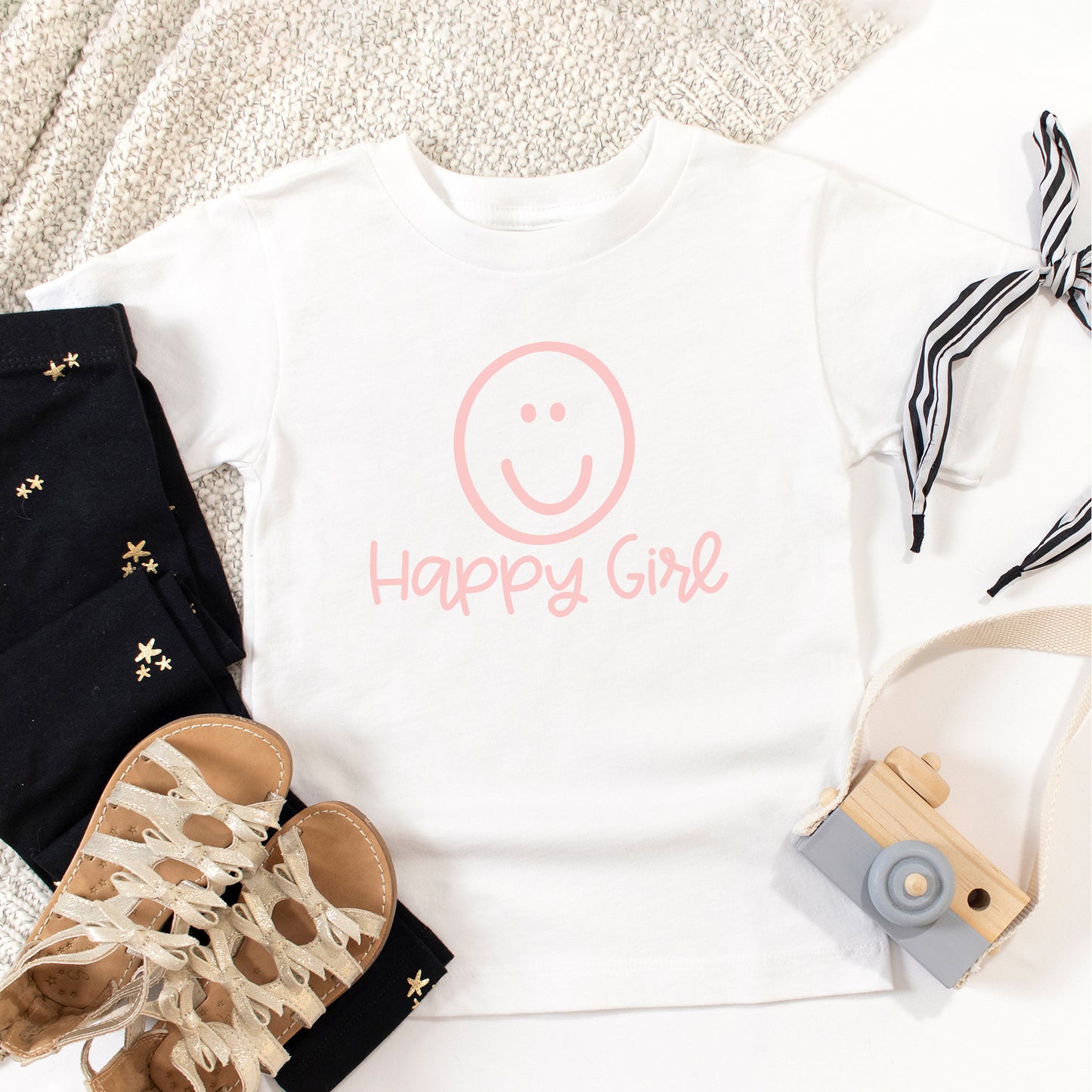 Happy Girl Smiley Face | Toddler Graphic Short Sleeve Tee