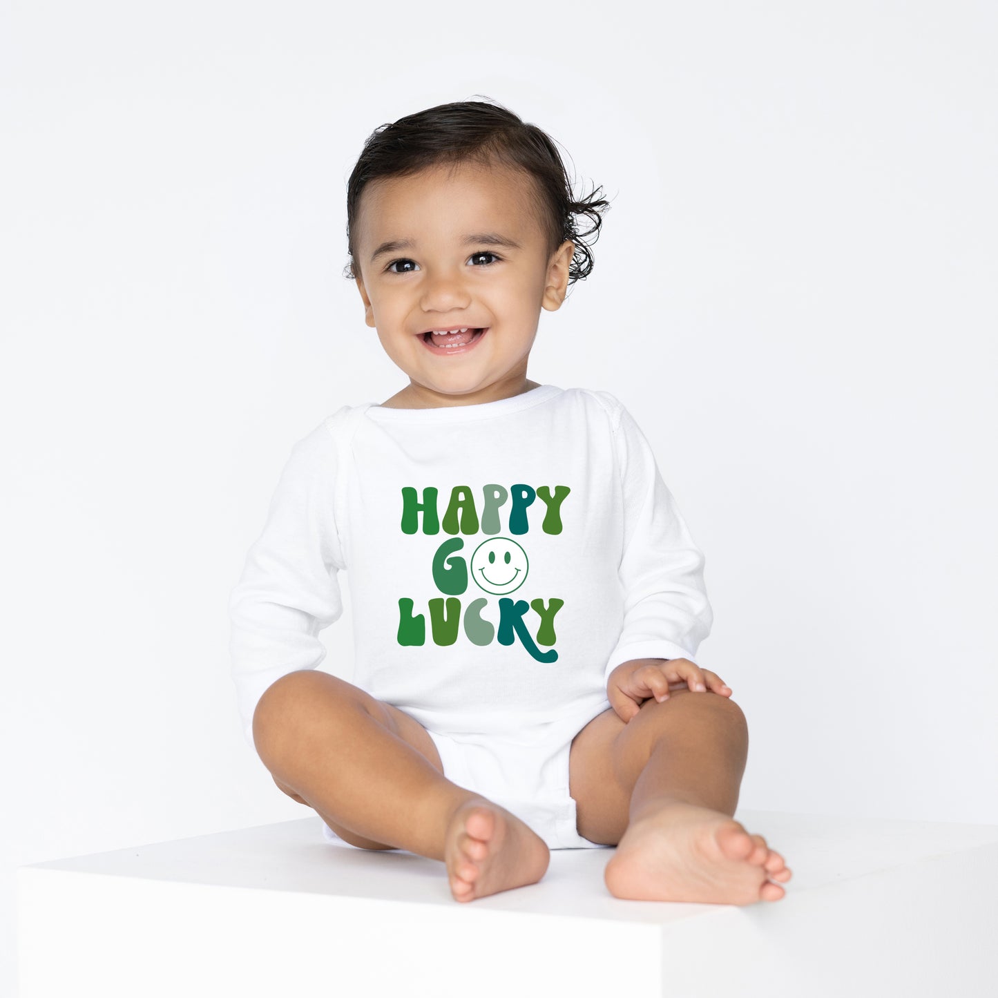 Happy Go Lucky Smiley Face | Baby Graphic Long Sleeve Onesie